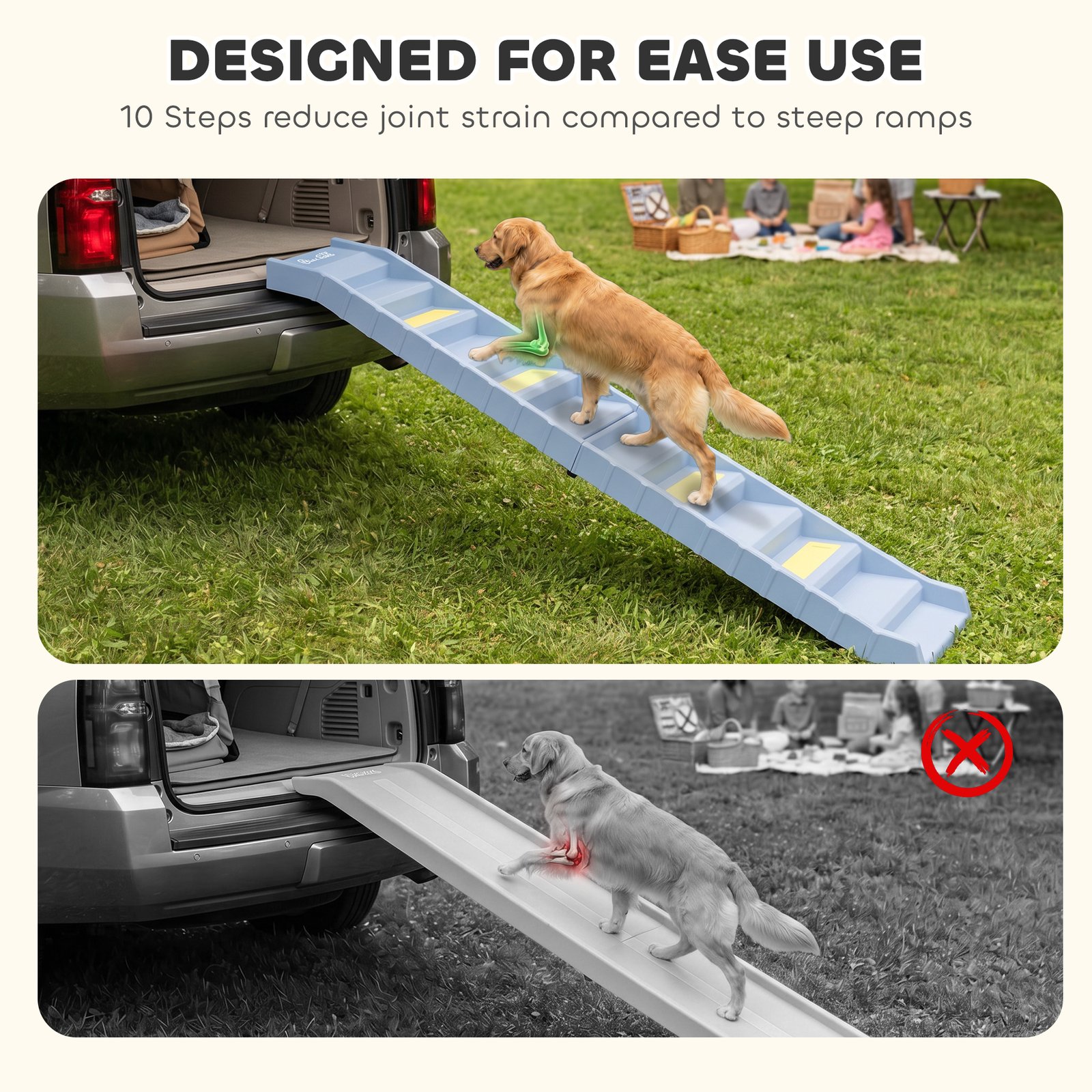 Dog Car Ramp with Anti-Slip Steps, 10-Steps Pet Stairs for Pets to Access Cars and High Beds, Grey