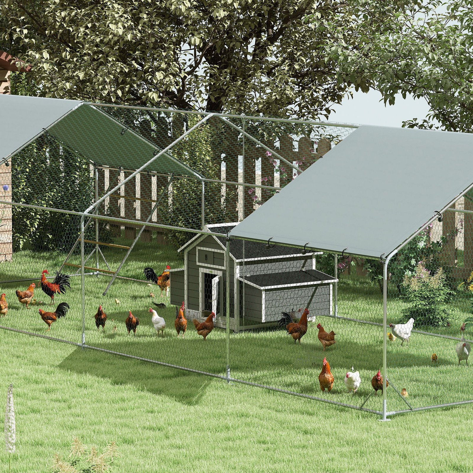Chicken Coop, Wooden Outdoor Hen House with Nesting Box, Openable Waterproof Top, Pull-Out Tray, 150 x 100 x 97cm