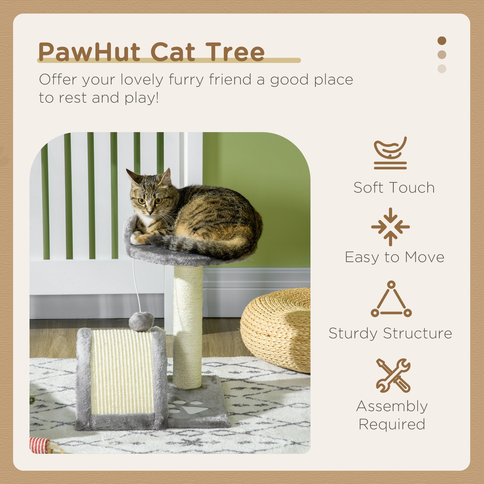 Cat Tree, Kitten Scratcher Activity Centre, with Sisal Scratching Post, Toy Ball - Grey - Image 3