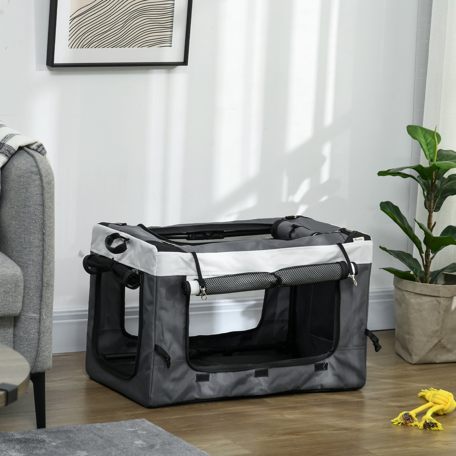 Foldable Dog Stroller, Pet Travel Crate, with Detachable Carrier, Soft Padding, for Mini, Small Dogs - Grey - Image 8