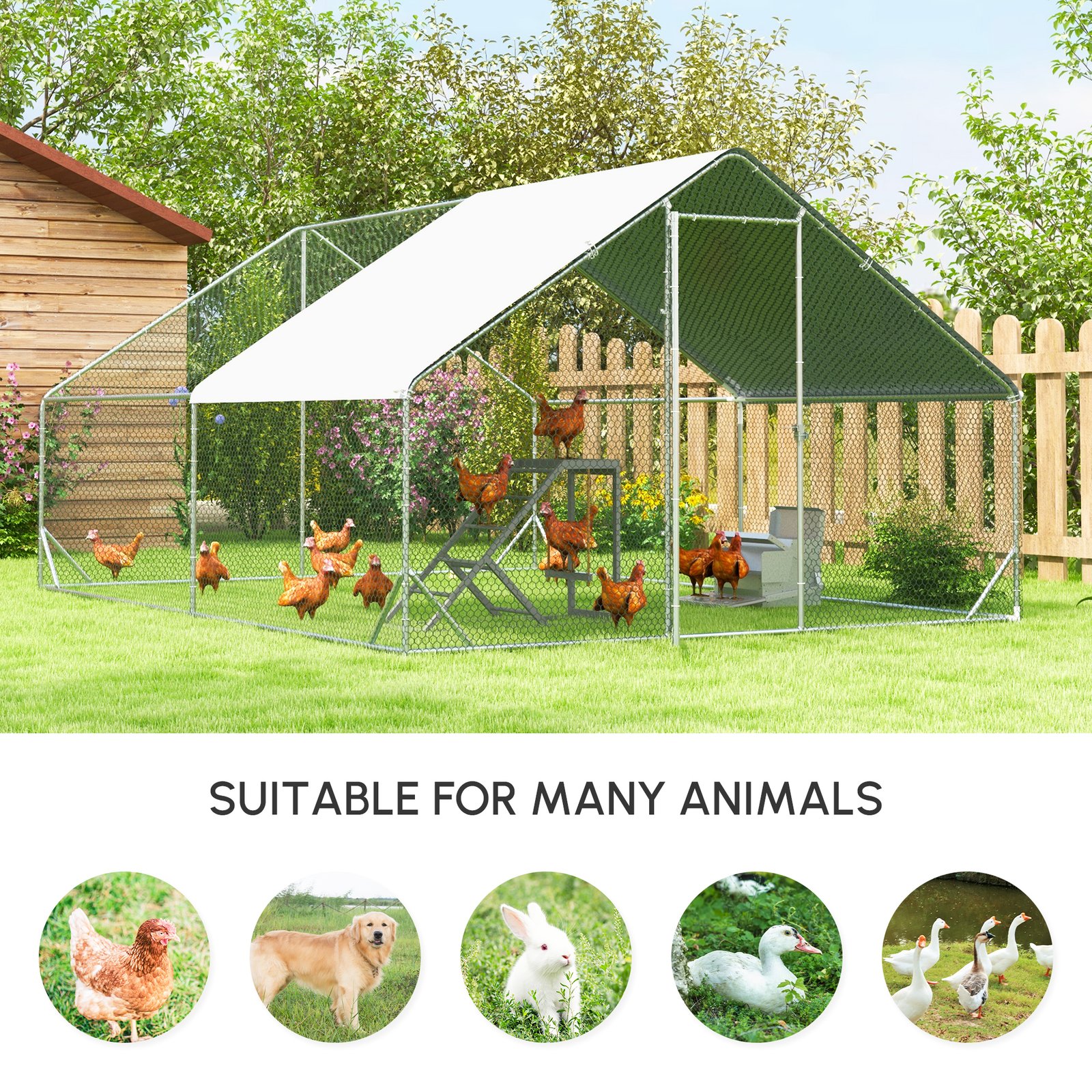 Chicken Walk-in Run, Galvanised Chicken Coop, Hen Poultry House Cage, Rabbit Hutch Pet Playpen Garden w/ Water-Resist Cover, 3 x 4 x 2m - Image 8