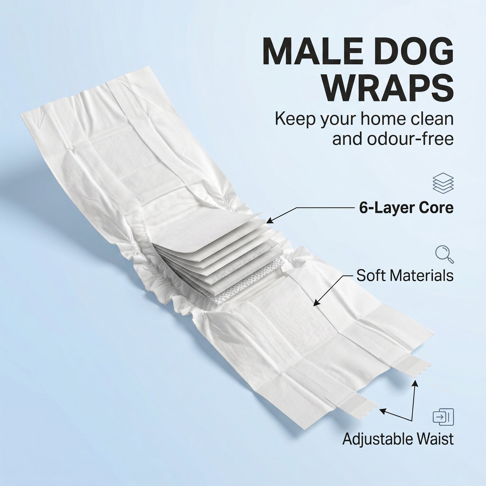 Dog Diapers Super Absorbent Leak-Proof Dog Nappies for Male Dogs Size L 62-80 cm Waist - Image 4
