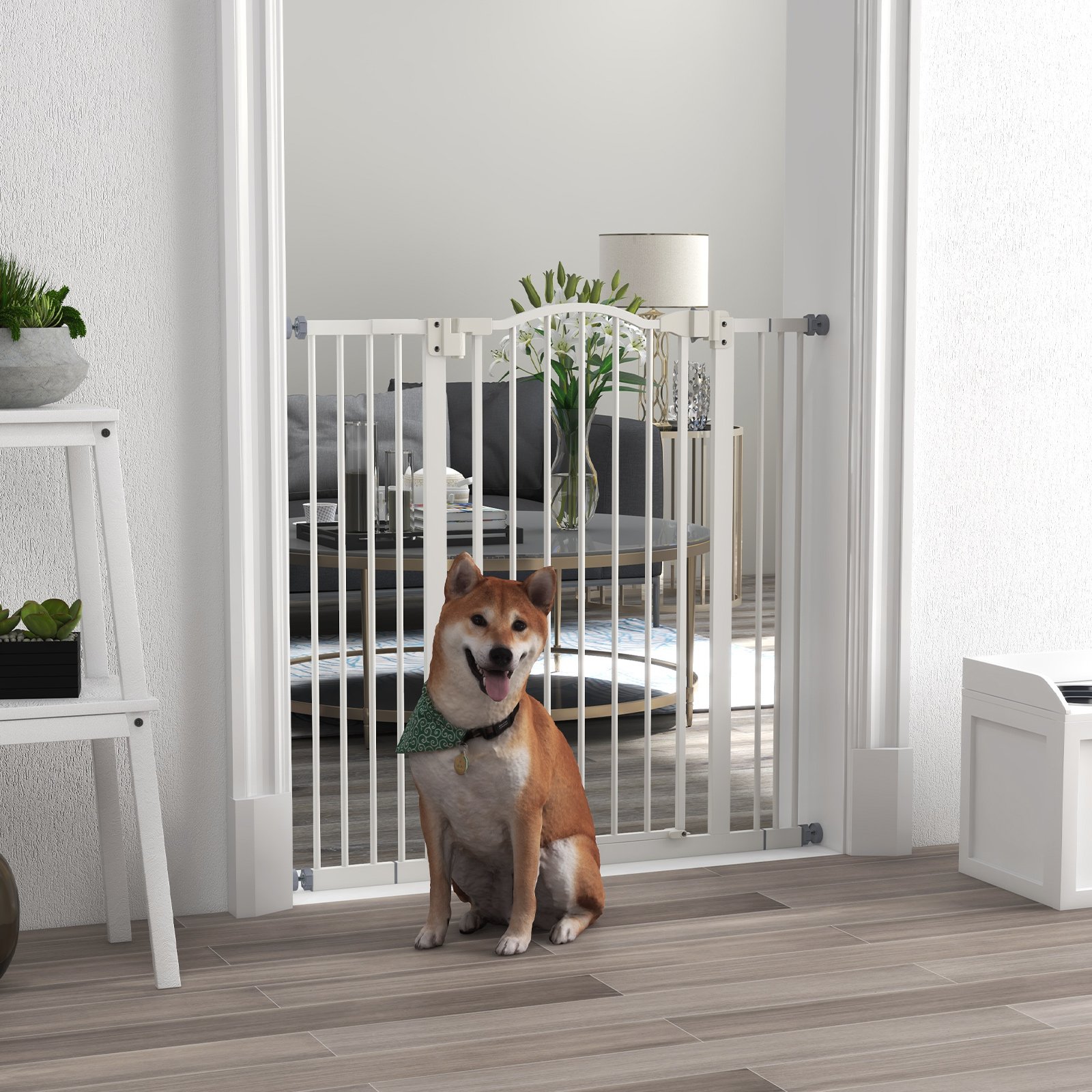Pressure Fit Dog Stair Gate No Drilling Safety Gate Auto Close for Doorways, Hallways, 74-100cm Adjustable, 94cm Tall, White - Image 9