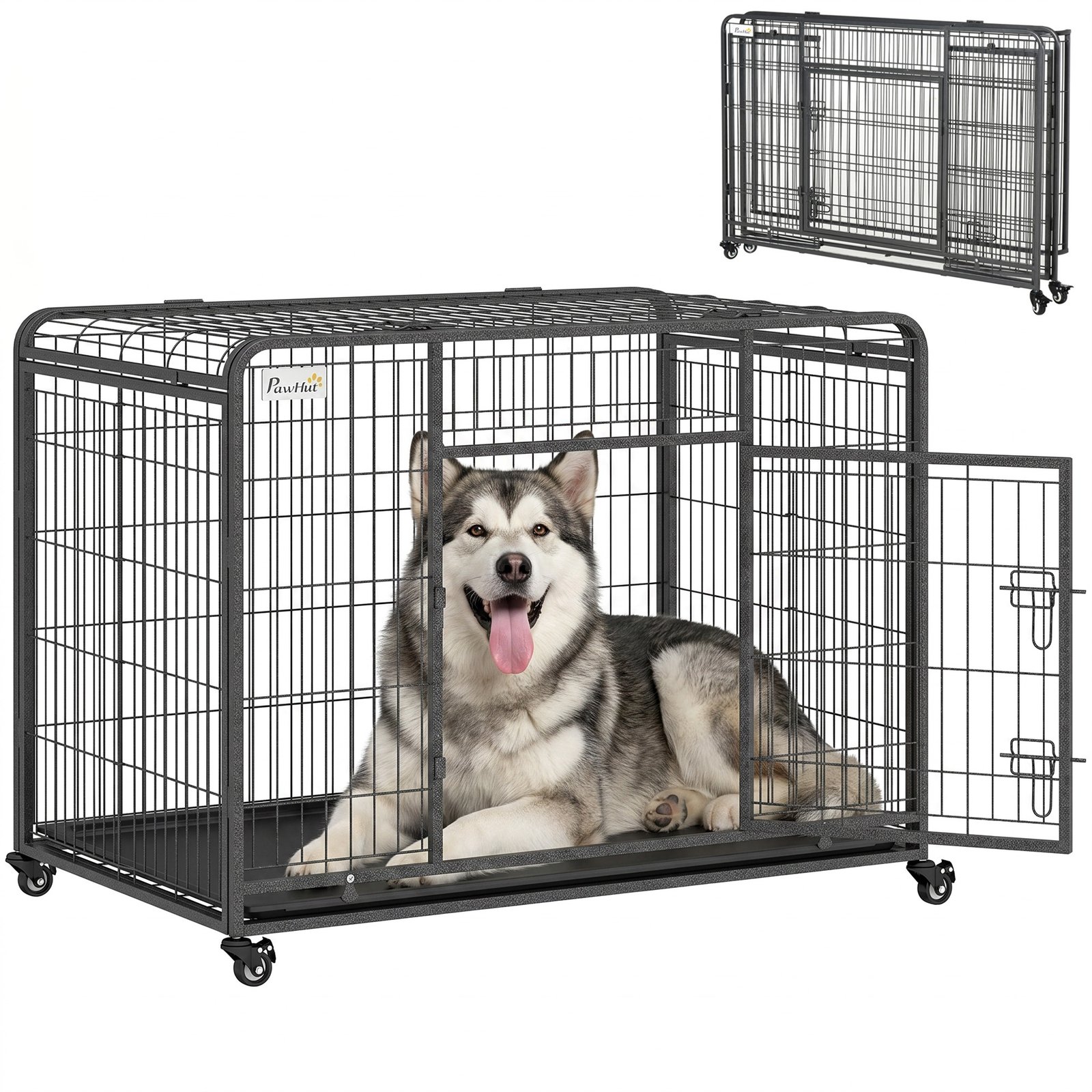 Metal Dog Cage Kennel Locking Door & Wheels Removable Tray Openable Top For Extra Large Pets 125 x 76 x 81 cm