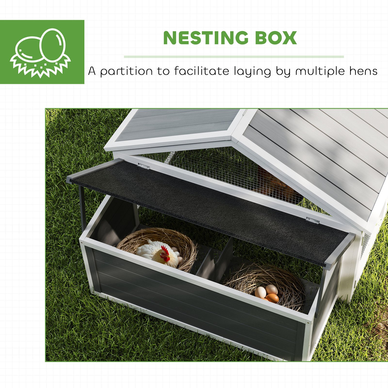 Wooden Chicken Coop with Nesting Box, Openable Roof, for 4-8 Chickens, White - Image 7