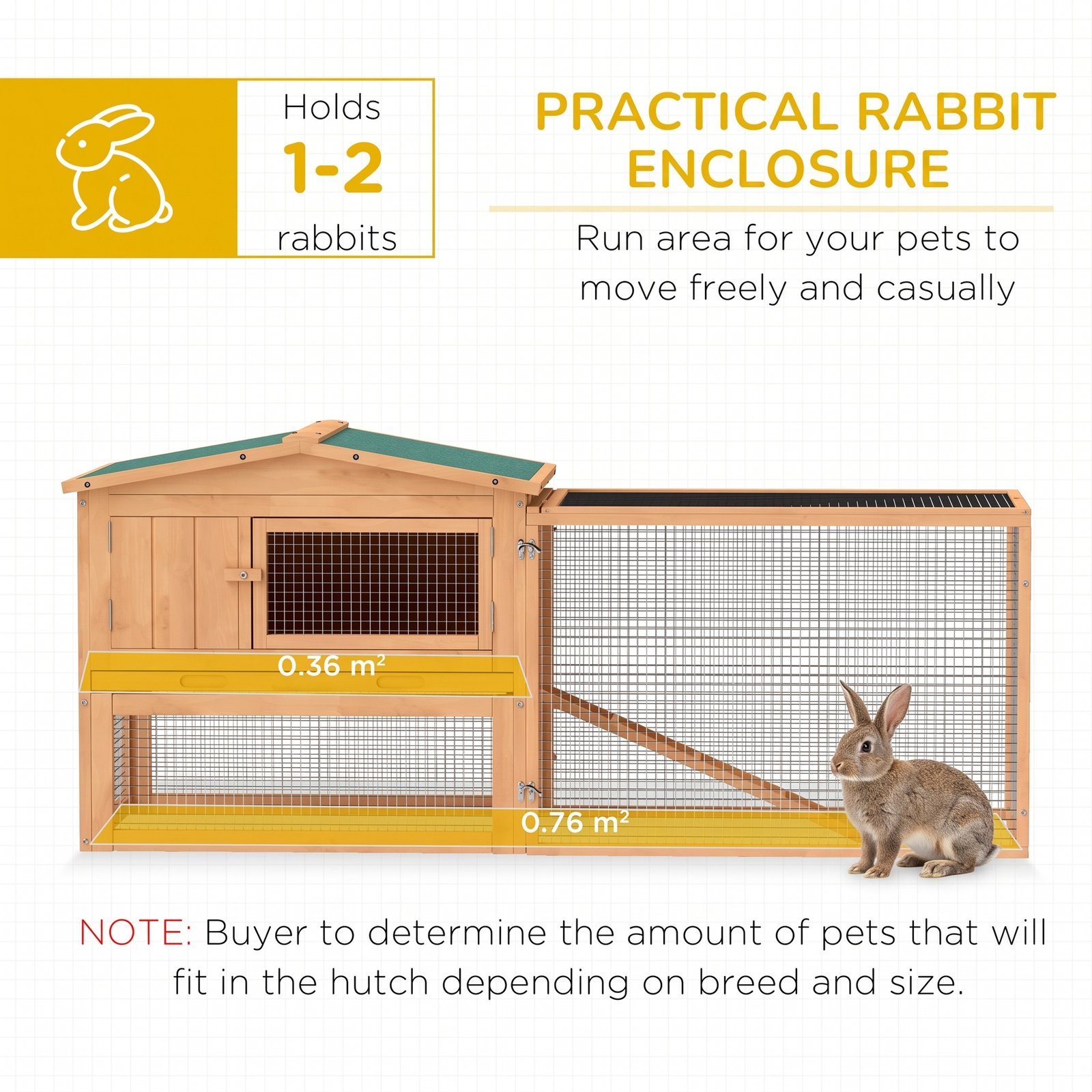 Wooden Rabbit Hutch Guinea Pig hutch House 2 Tier with Rabbit Run for Outdoor Garden Backyard, 85 x 24 x 57cm