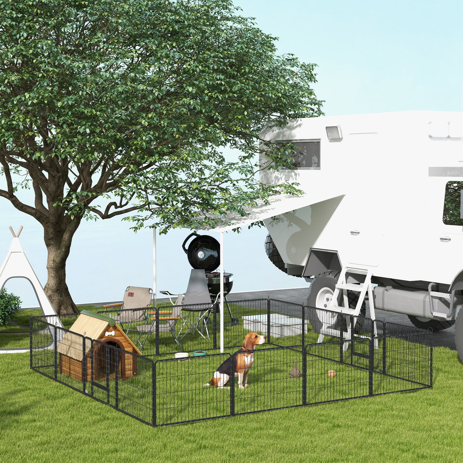 16 Panels Heavy Duty Puppy Playpen, for Small Dogs, Indoor and Outdoor Use - Grey