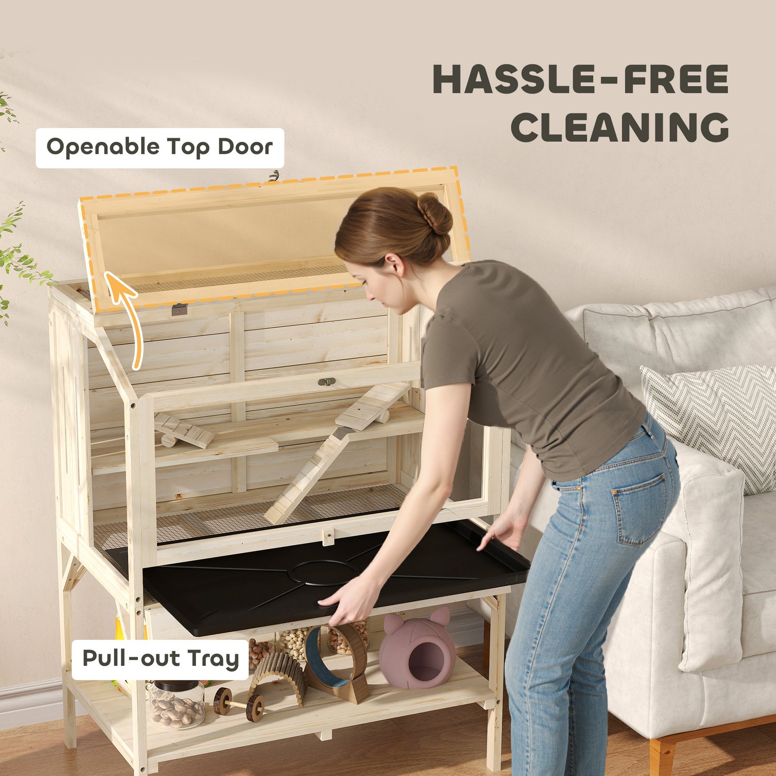 2 Tier Wooden Hamster Cage with Shelf and Openable Top