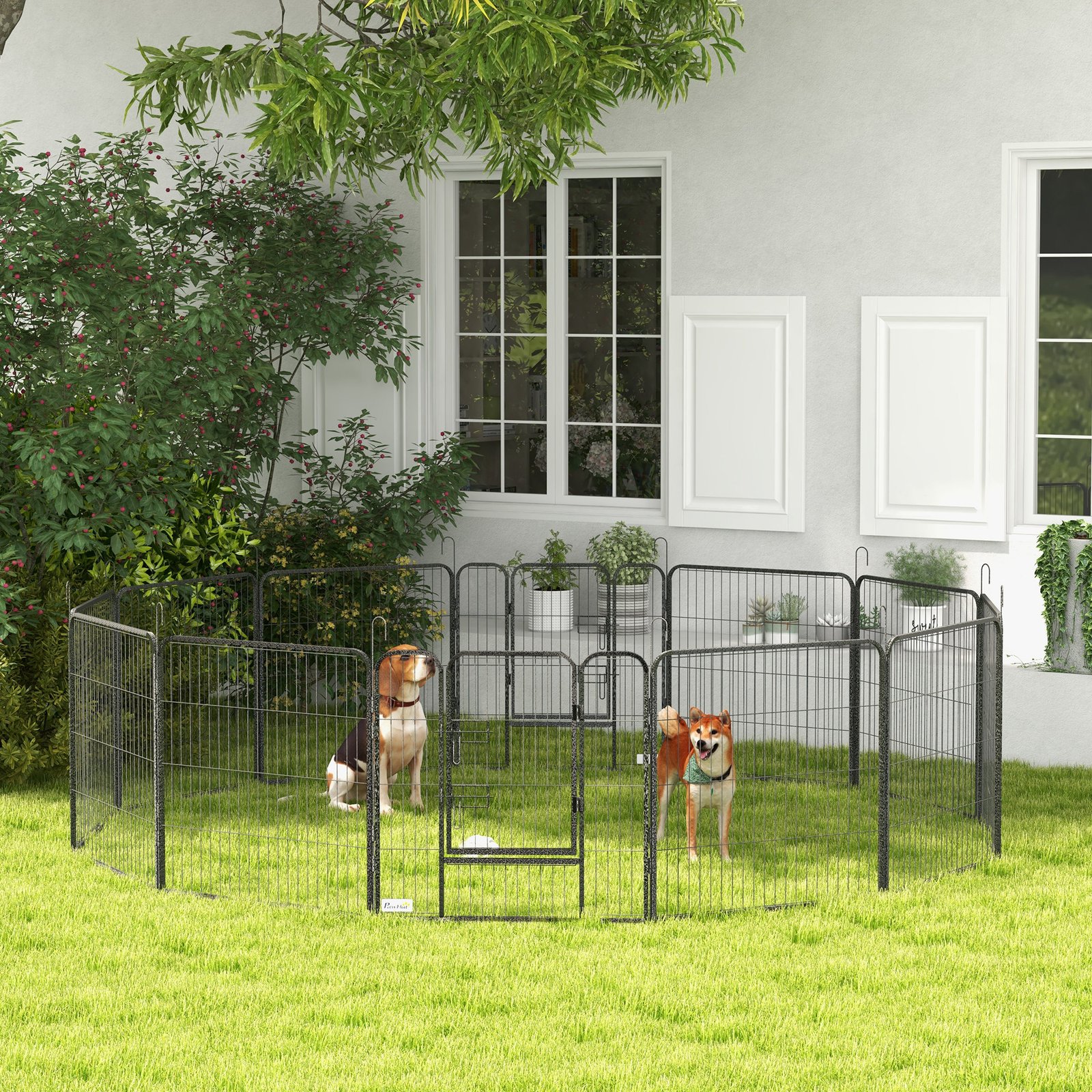12 Panels Heavy Duty Puppy Playpen, for Small Dogs, Indoor and Outdoor Use - Silver