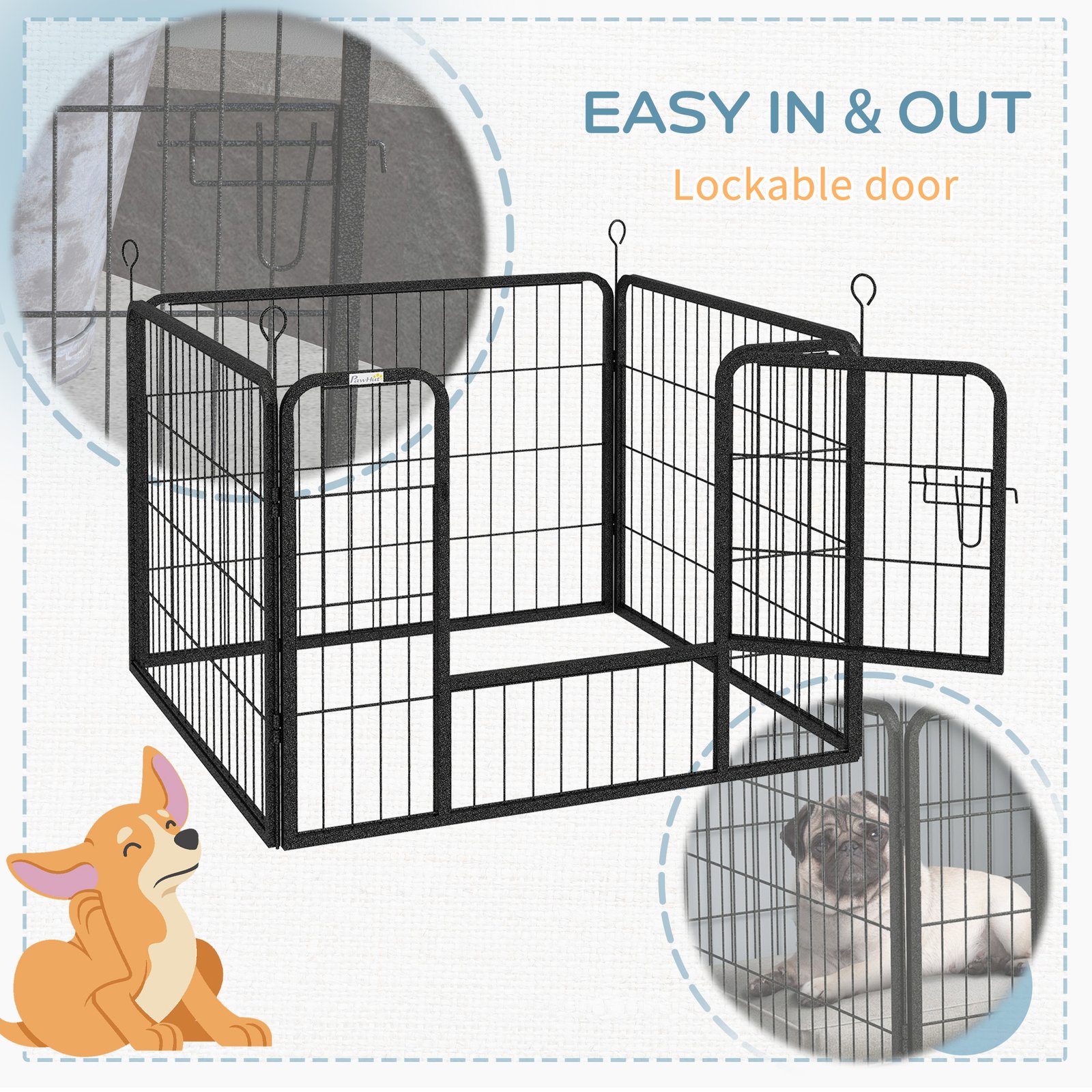 Heavy Duty Dog Playpen, 4 Panel Puppy Pen, Foldable Dog Kennel Both Indoor Outdoor Use Collapsible Design 82L x 82W x 60H (cm) - Image 7