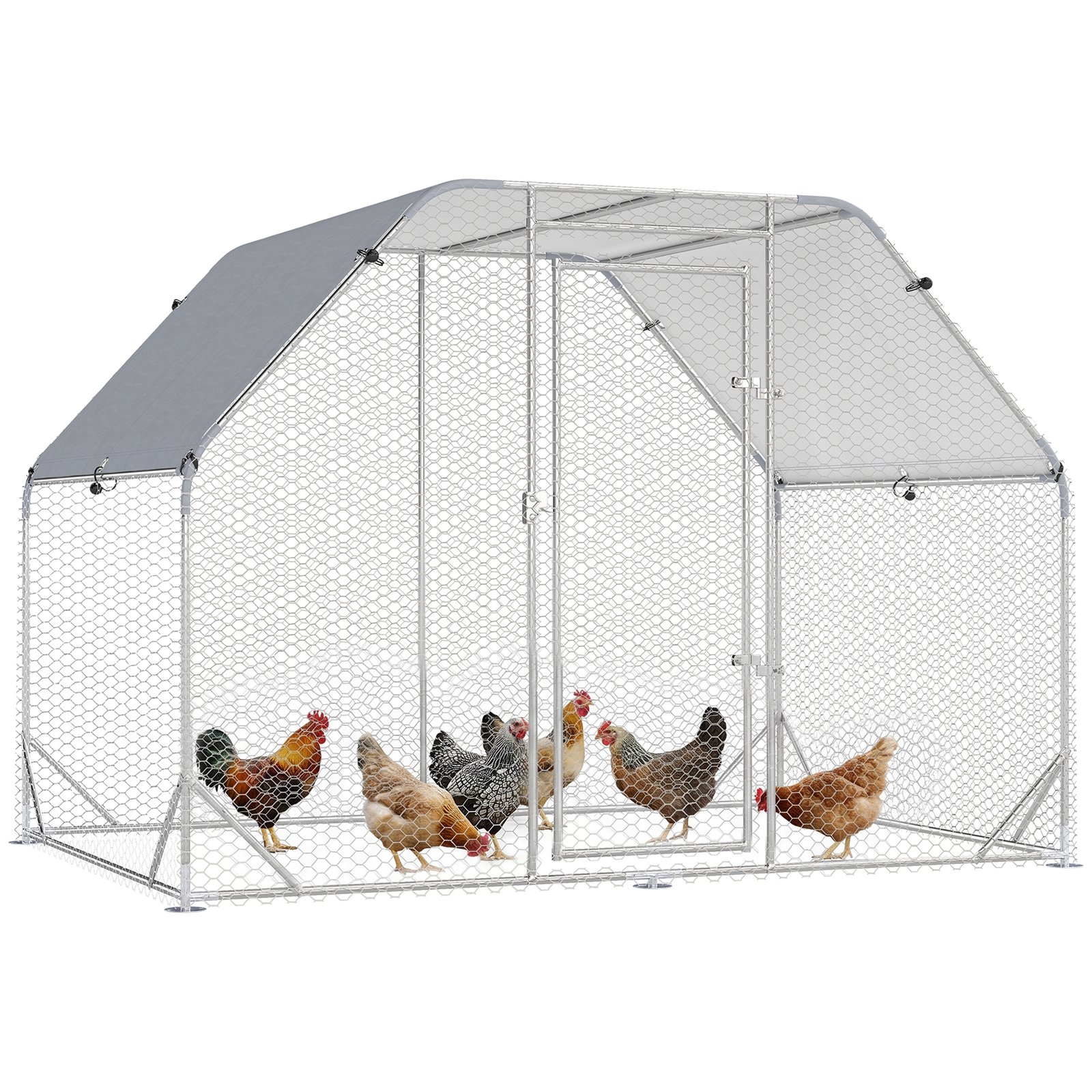 Walk in Chicken Run Chicken Coop Hen House Outdoor with Roof for 4-6 Chickens, 280 x 190 x 195cm