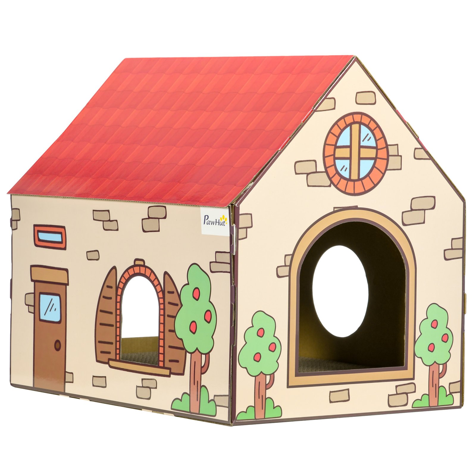 Two-In-One Cat House, Cat Scratching Board with Scratcher, Catnip, Cat Cardboard Scratcher for Indoor Cats