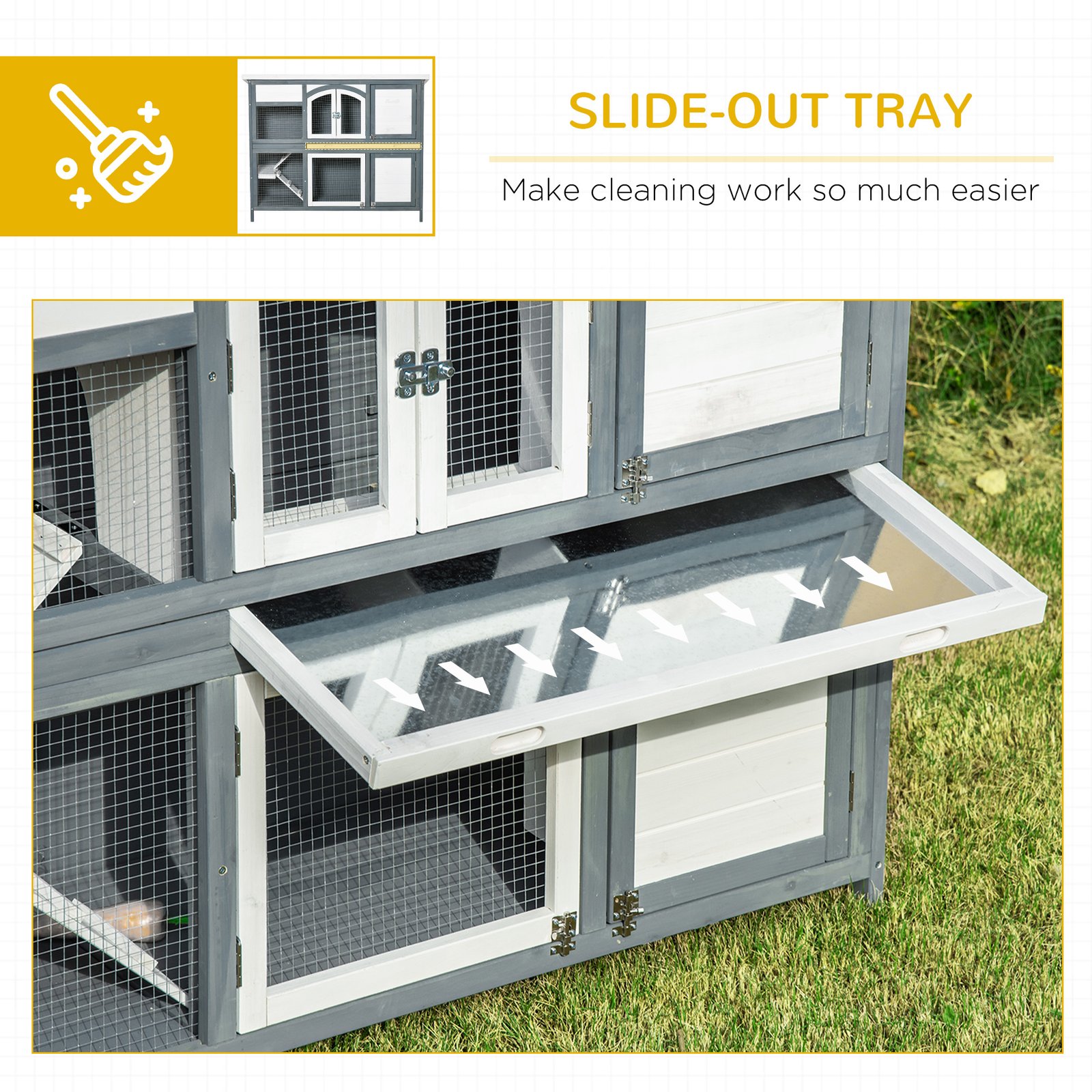 Rabbit Hutch Outdoor Guinea Pig Hutch 2 Tier Wooden Cage w/ Ramp, Divider, Openable Roof, 125 x 48 x 100cm - Grey - Image 6