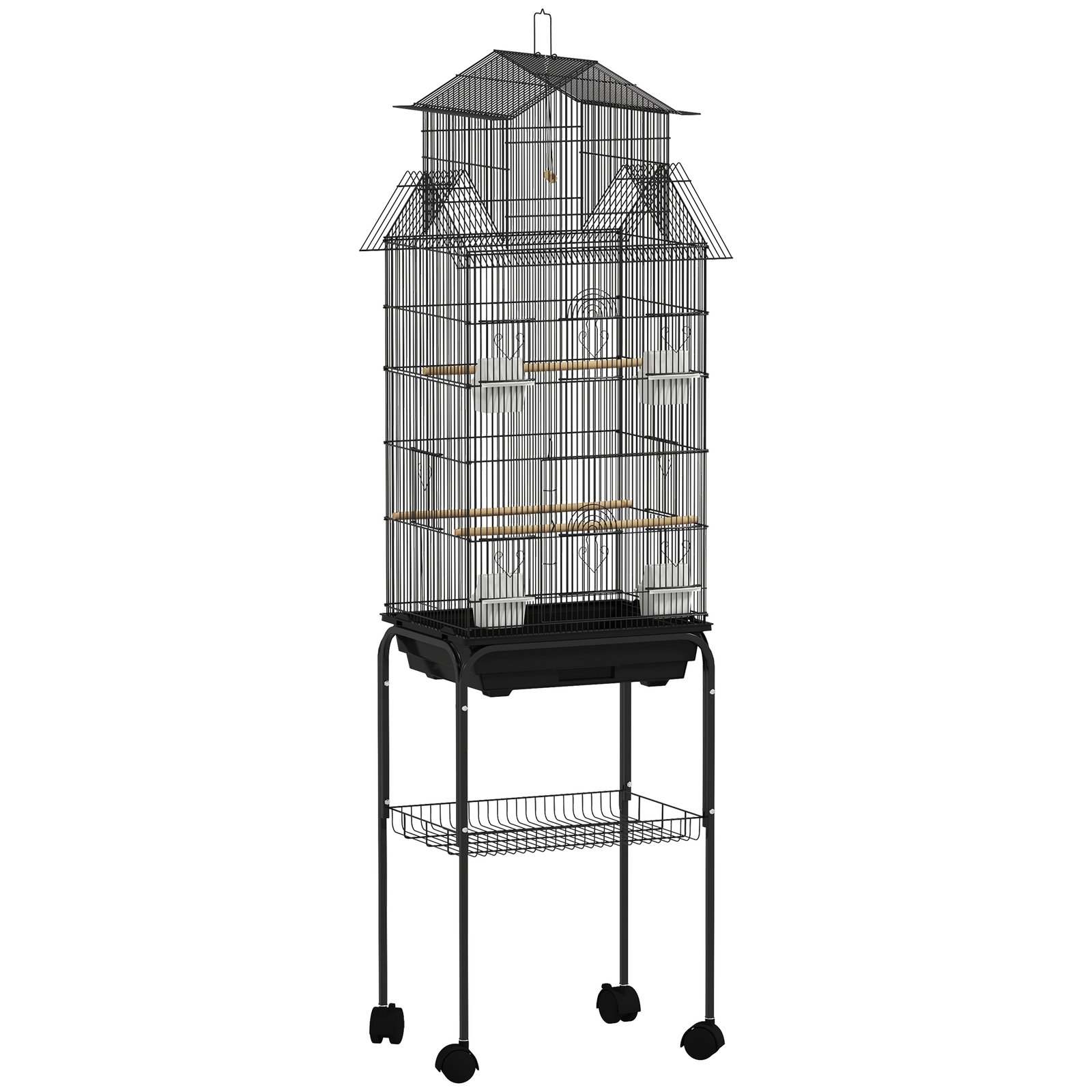 Metal Bird Cage with Plastic Swing, Perch, Food Container, Tray, Handle, for Finches, Canaries, Budgies, 43 x 32.5 x 163
