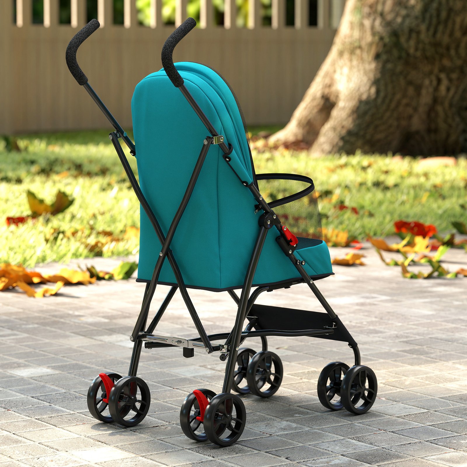 Dog Stroller, Foldable Cat Dog Pram for Miniature Breeds, Pet Stroller with Brake, Mesh Windows, Dark Green - Image 8