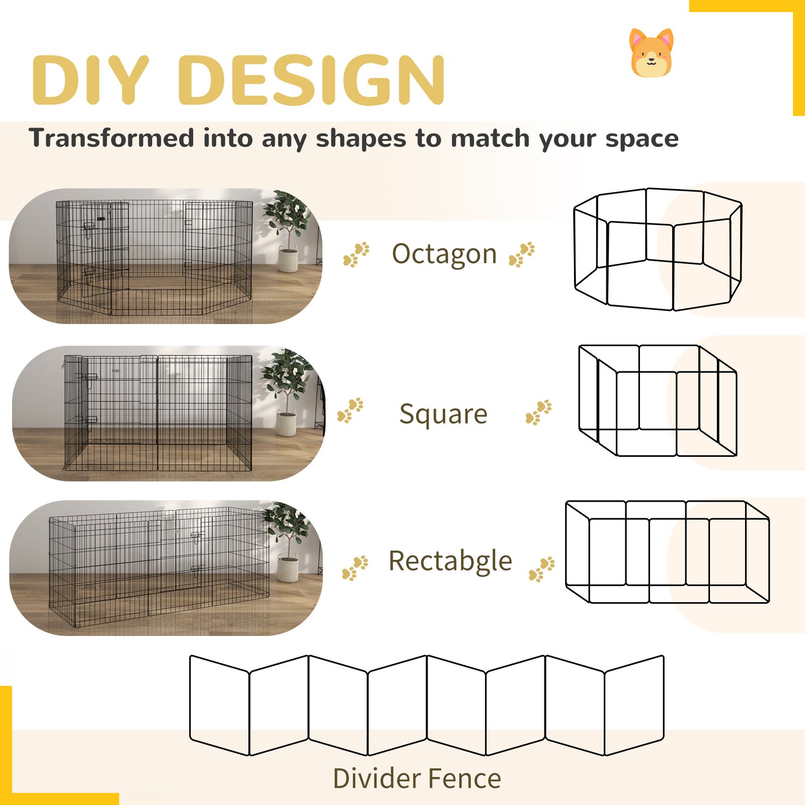 8 Panel DIY Dog Pen with Door, for Dogs, Small Animals, Indoor/Outdoor Use, 76cm High - Image 4