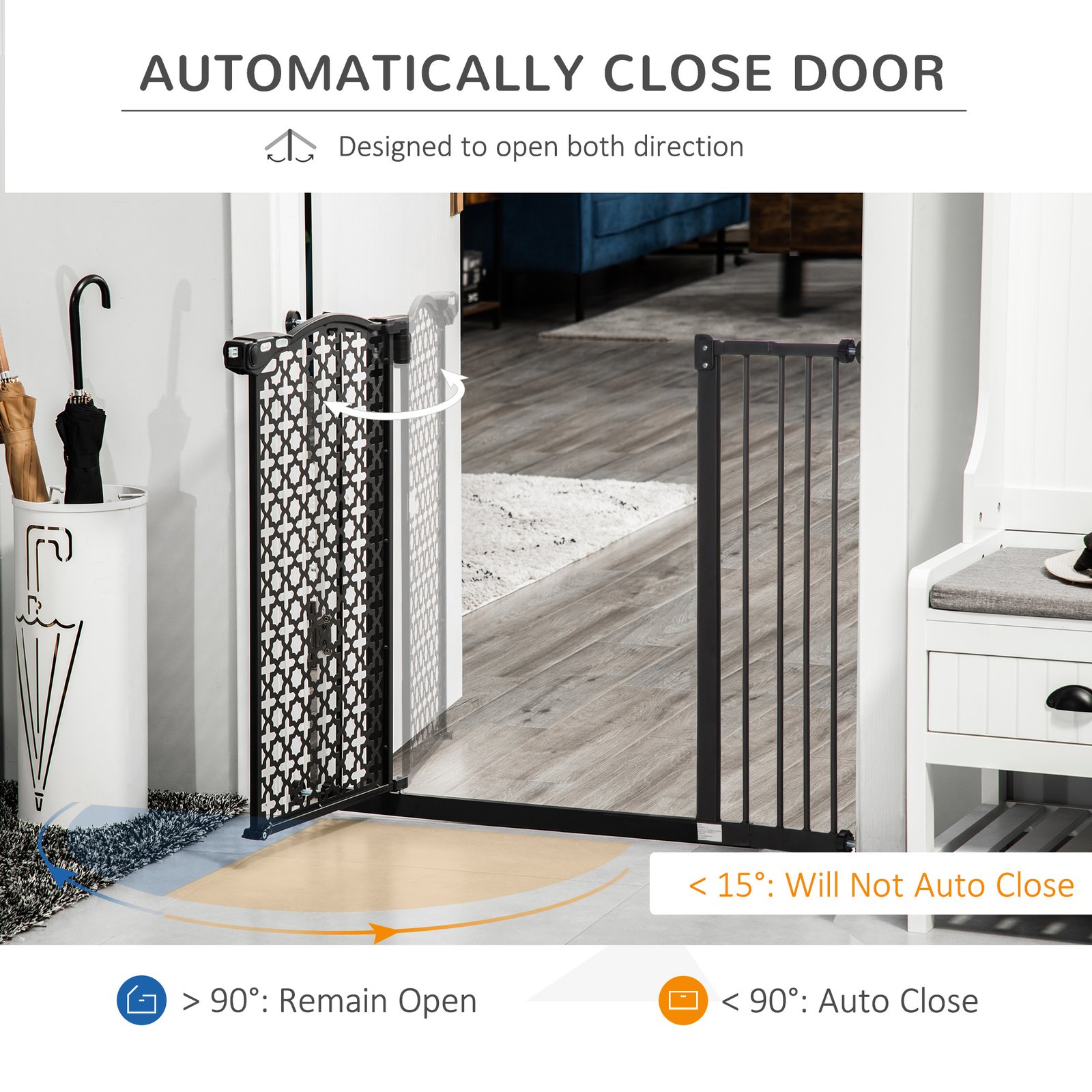 74-105cm Pet Safety Gate Stair Barrier, with Auto Close, Double Locking - Black - Image 5