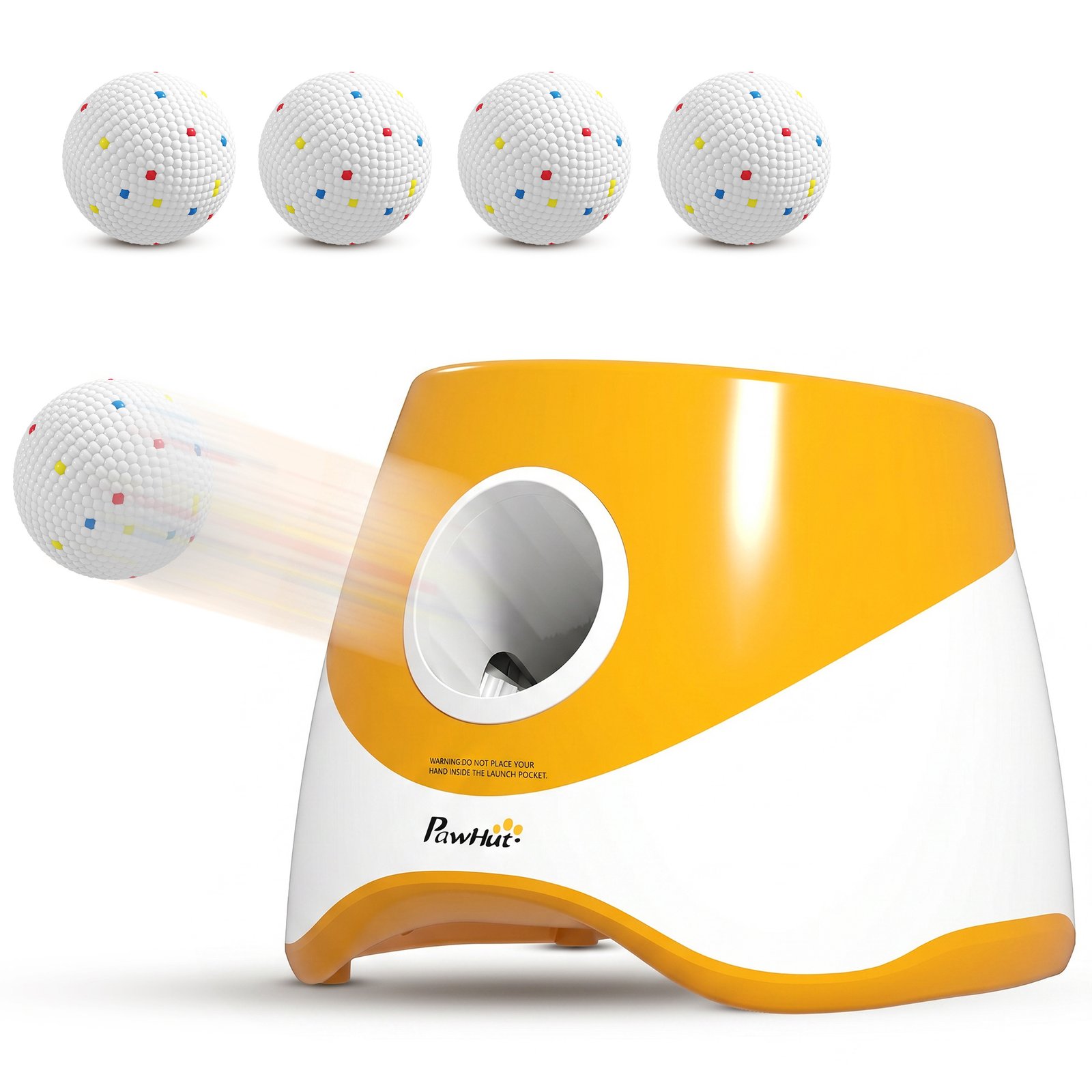 Automatic Dog Ball Launcher with 5 ETPU Balls 5.8 cm, 3 Distance Settings 6/10/14 m, Orange