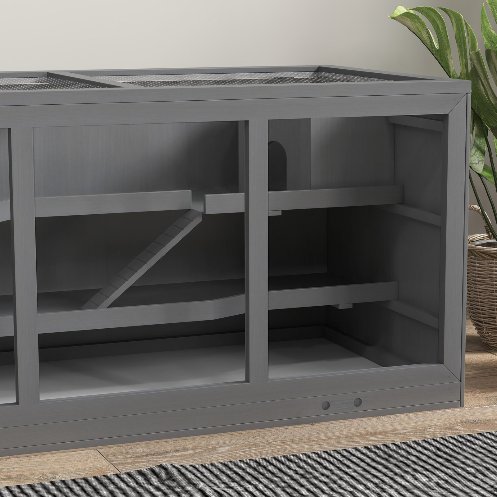 Wooden Hamster Cage, Small Animals Hutch with Tray, Openable Top, Exercise Play House Pen, 115L x 57W x 55Hcm, Grey - Image 8
