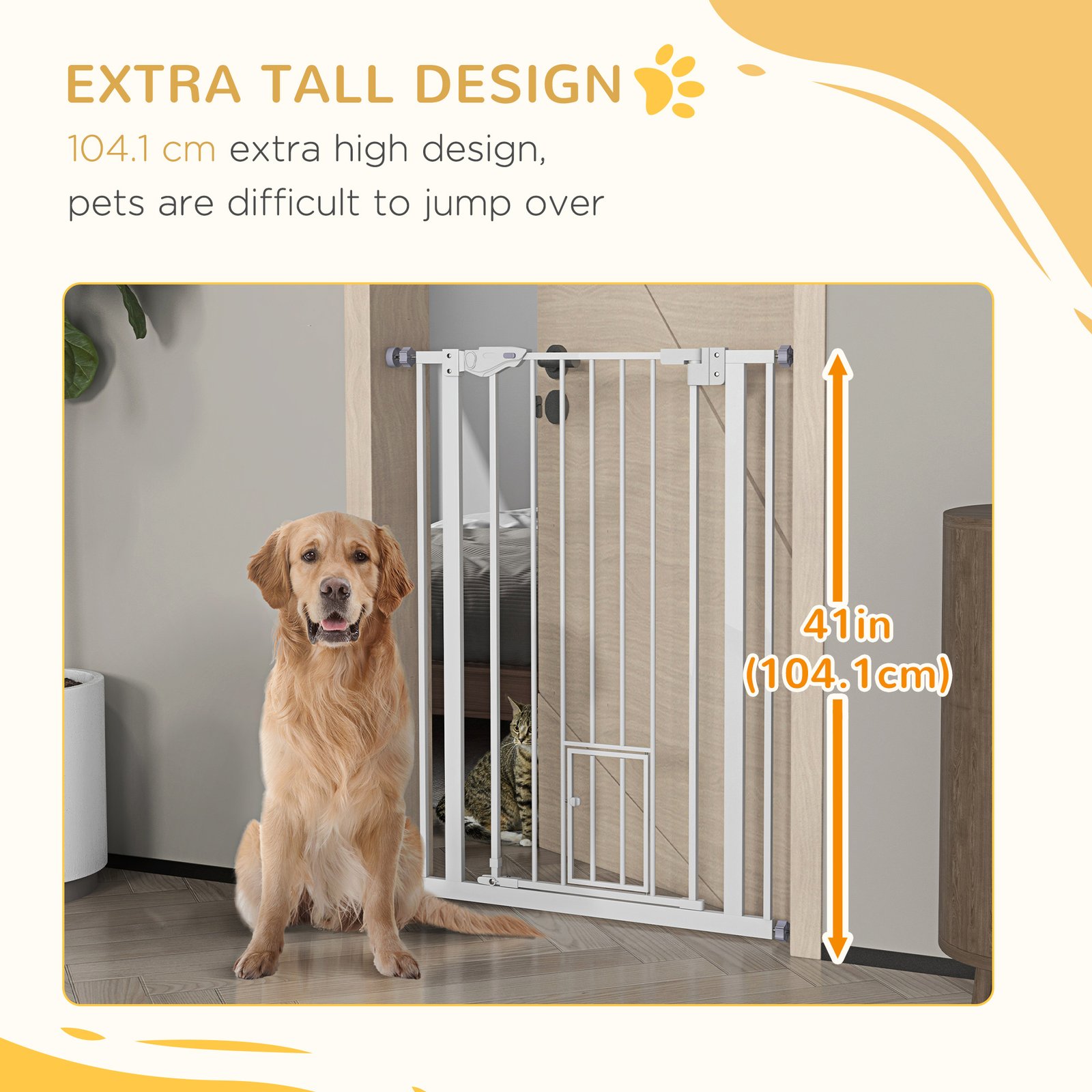 Extra Tall Pet Gate, Indoor Dog Safety Gate, with Cat Flap, Auto Close, 74-80cm Wide - White - Image 8