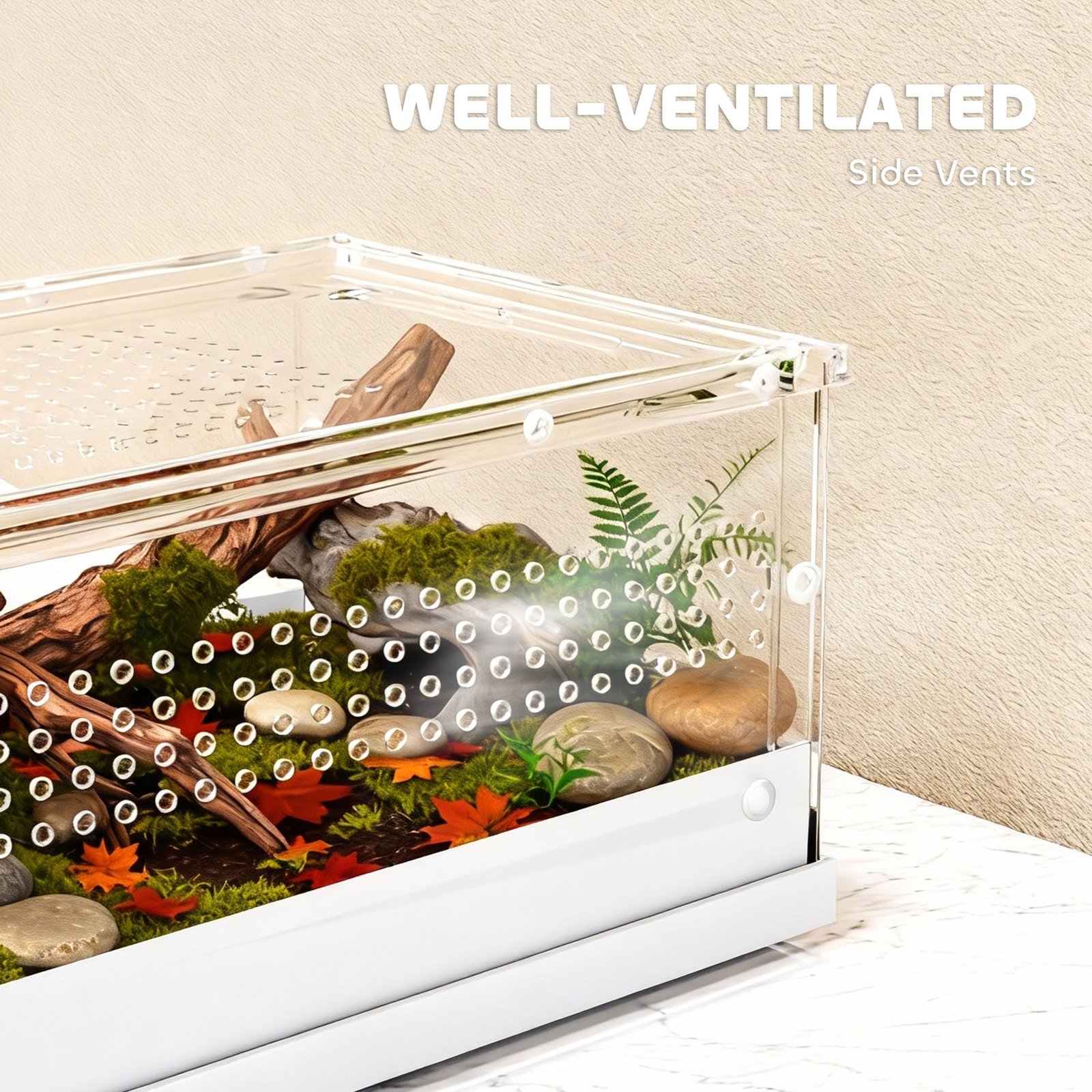 Acrylic Reptile Terrarium with Top Sliding Door, Vents, for Leopard Gecko, Hognose Snake, 30 x 20 x 15 cm