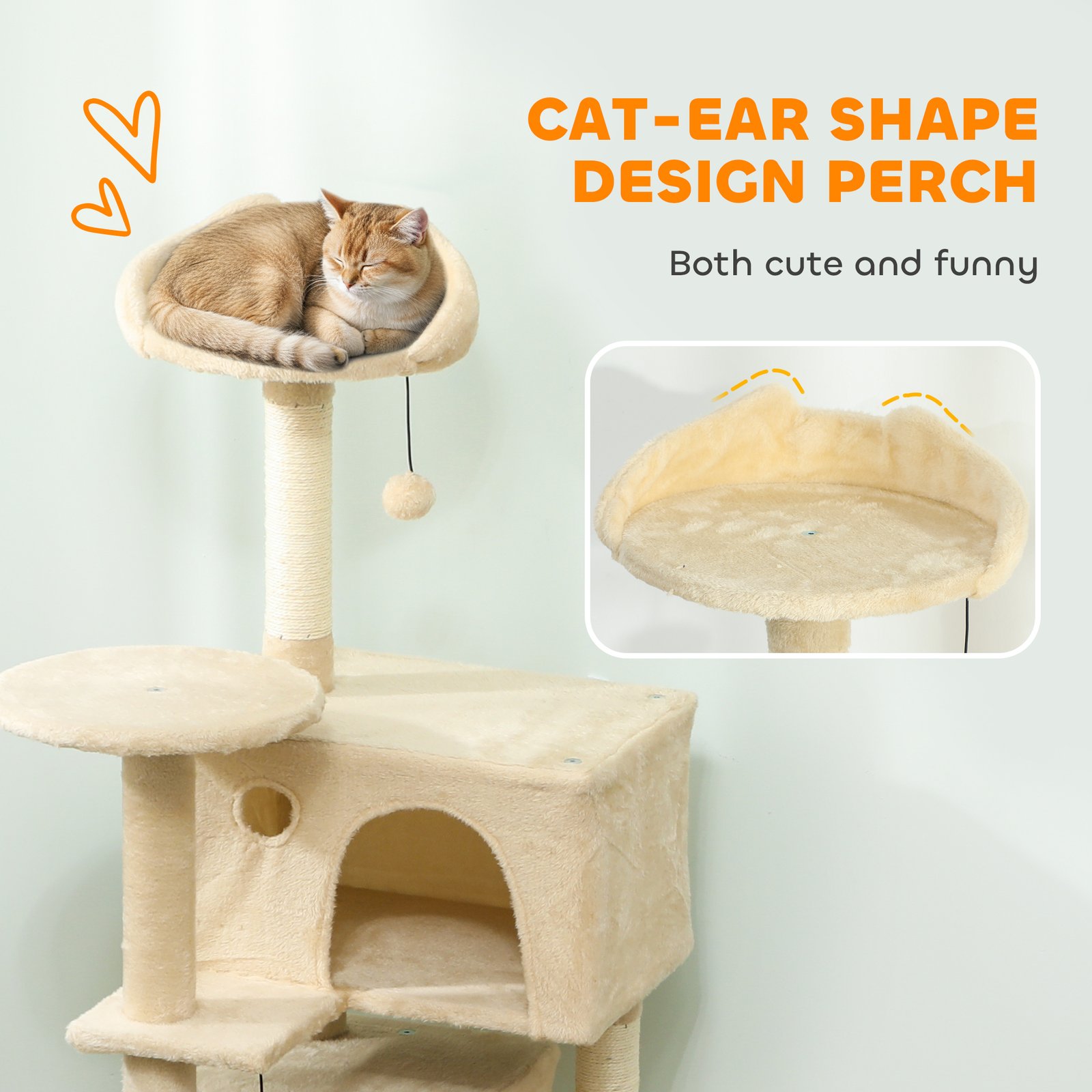 140cm Large Cat Tree Tower with Sisal Scratching Posts, Plush Perches, Hammock, Beige