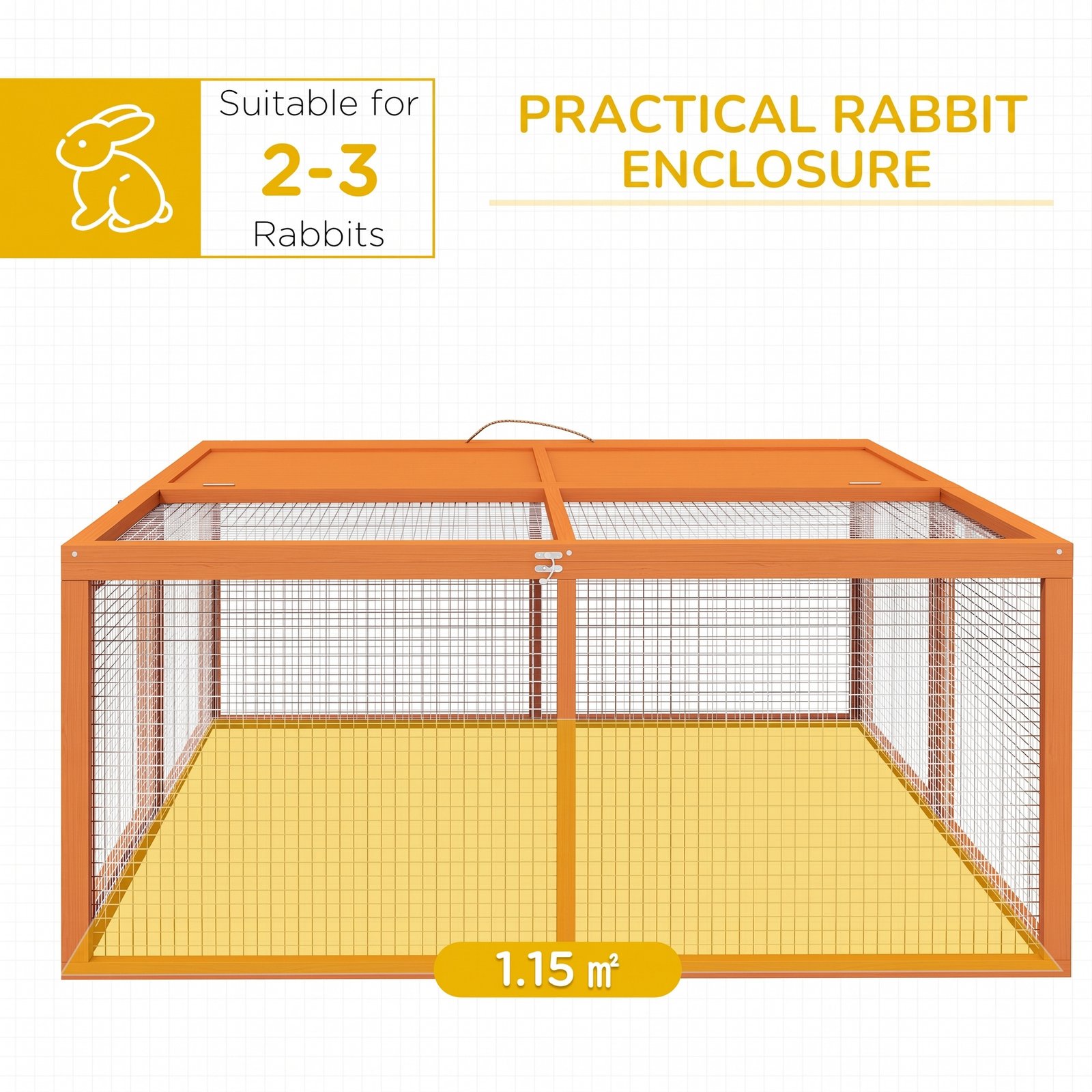 Wooden Folding Rabbit Hutch, for 2-3 Rabbits - Orange