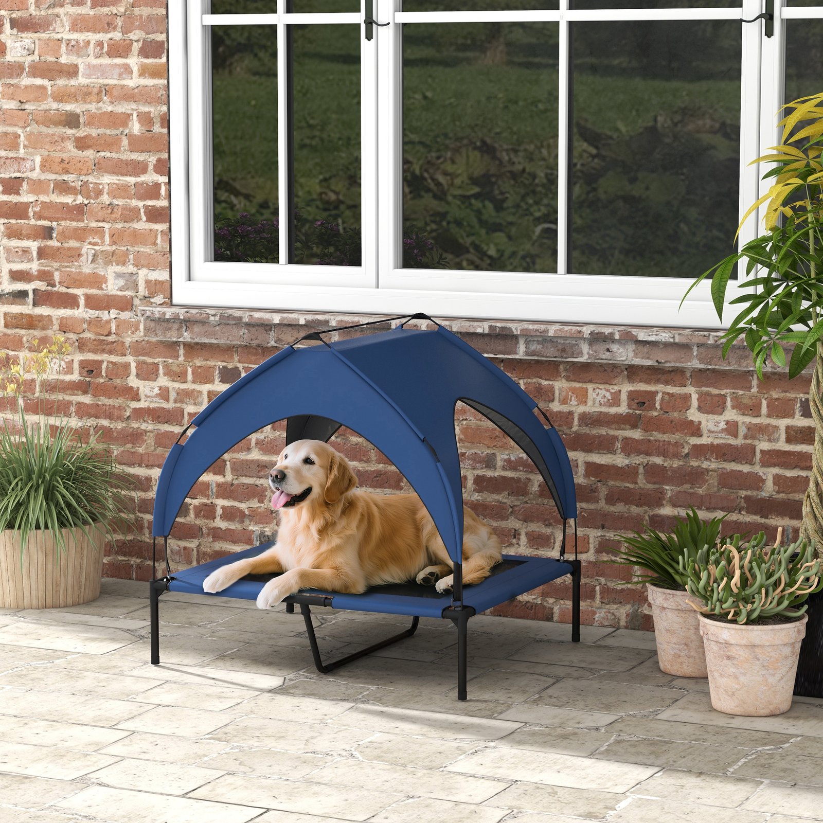 Cooling Raised Pet Bed w/ Washable Breathable Mesh, for Medium, Large Dogs, 91 x 76 x 85cm - Dark Blue