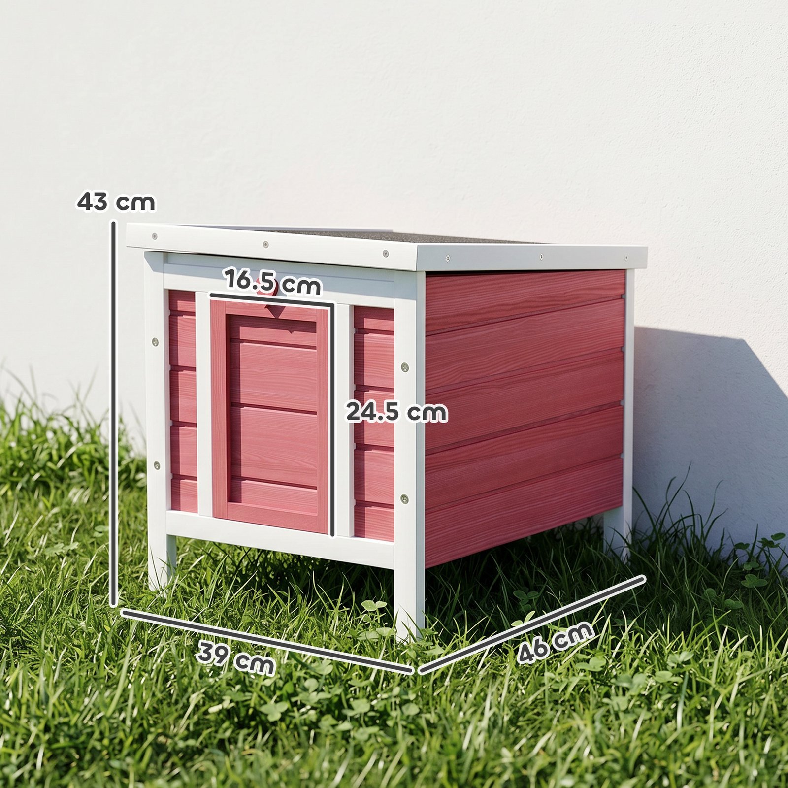 Wooden Rabbit Hutch 51 x 42 x 43 cm, Red - Image 3