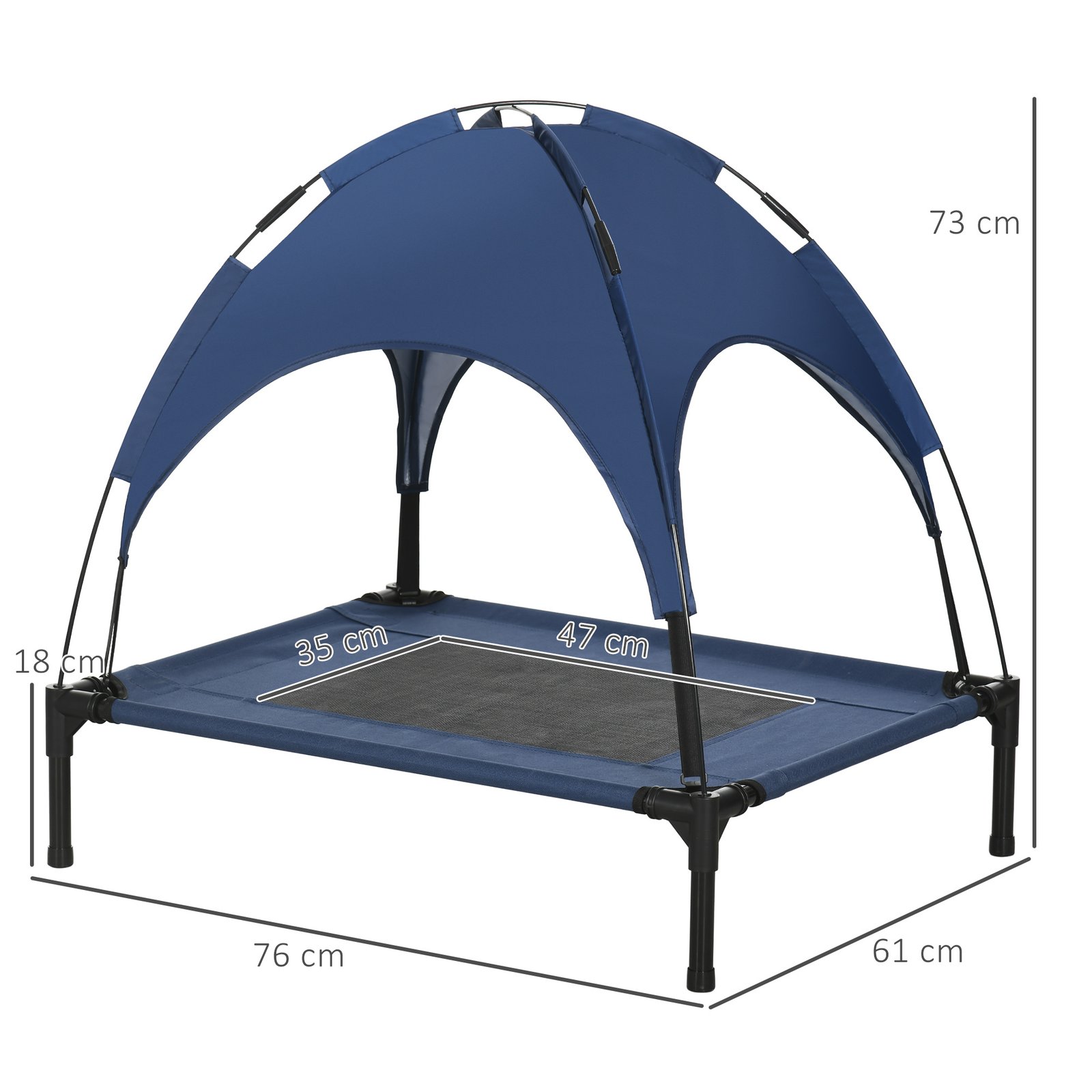 Outdoor Dog Bed with Removable Canopy, Portable Raised Dog Bed for Camping, Garden & Beach, Water-Resistant UV-Protection Mesh Pet Cot Sun Lounger, for Medium Pets, 76 x 61 x 73 cm, Dark Blue