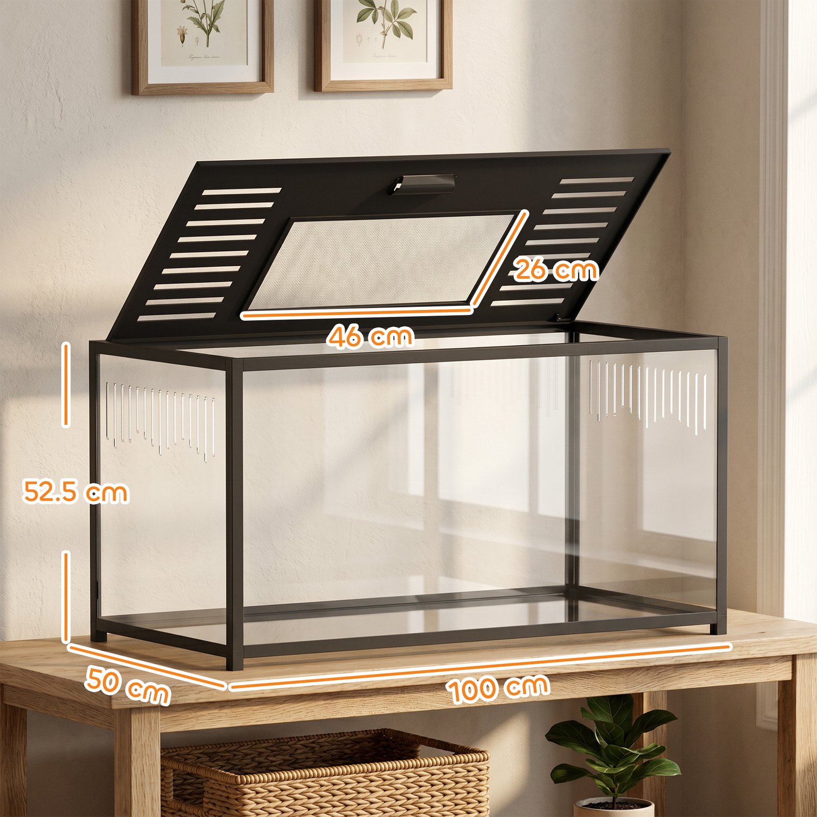 Large Hamster Cage, Chewproof Metal Rat Cage with Openable Top for Syrian Dwarf Hamster, Gerbil, 100 x 50 x 52.5 cm