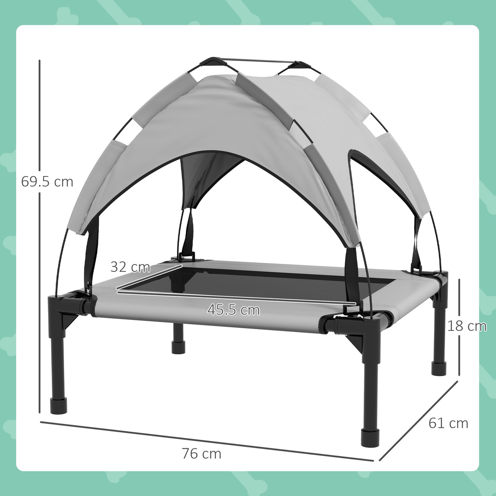Cooling Raised Pet Bed w/ Washable Breathable Mesh, for Small Medium Dogs, 76 x 61 x 69.5cm - Light Grey
