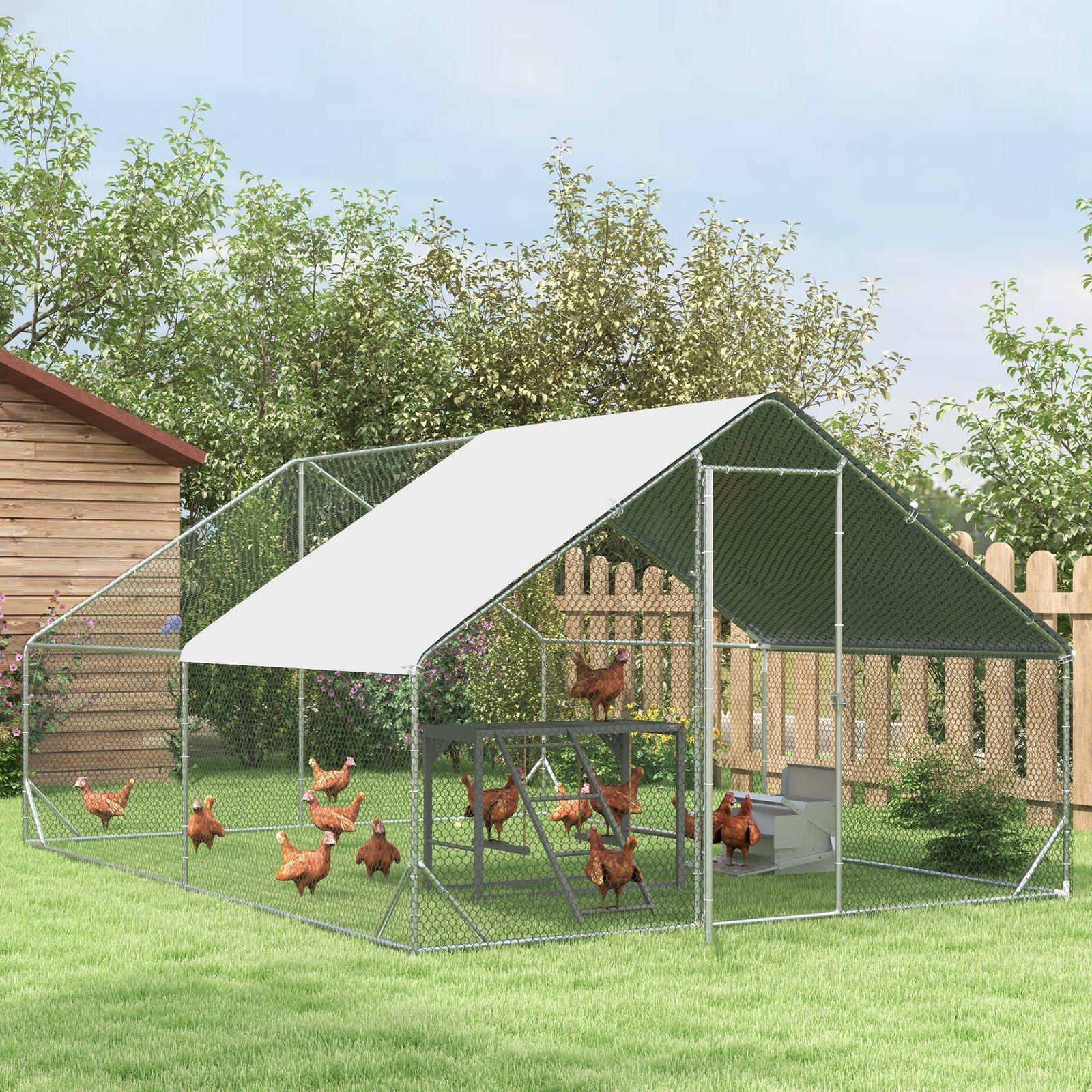 Chicken Activity Play with Swing Set for 3-4 Chickens, Wooden Chicken Coop, Grey - Image 8