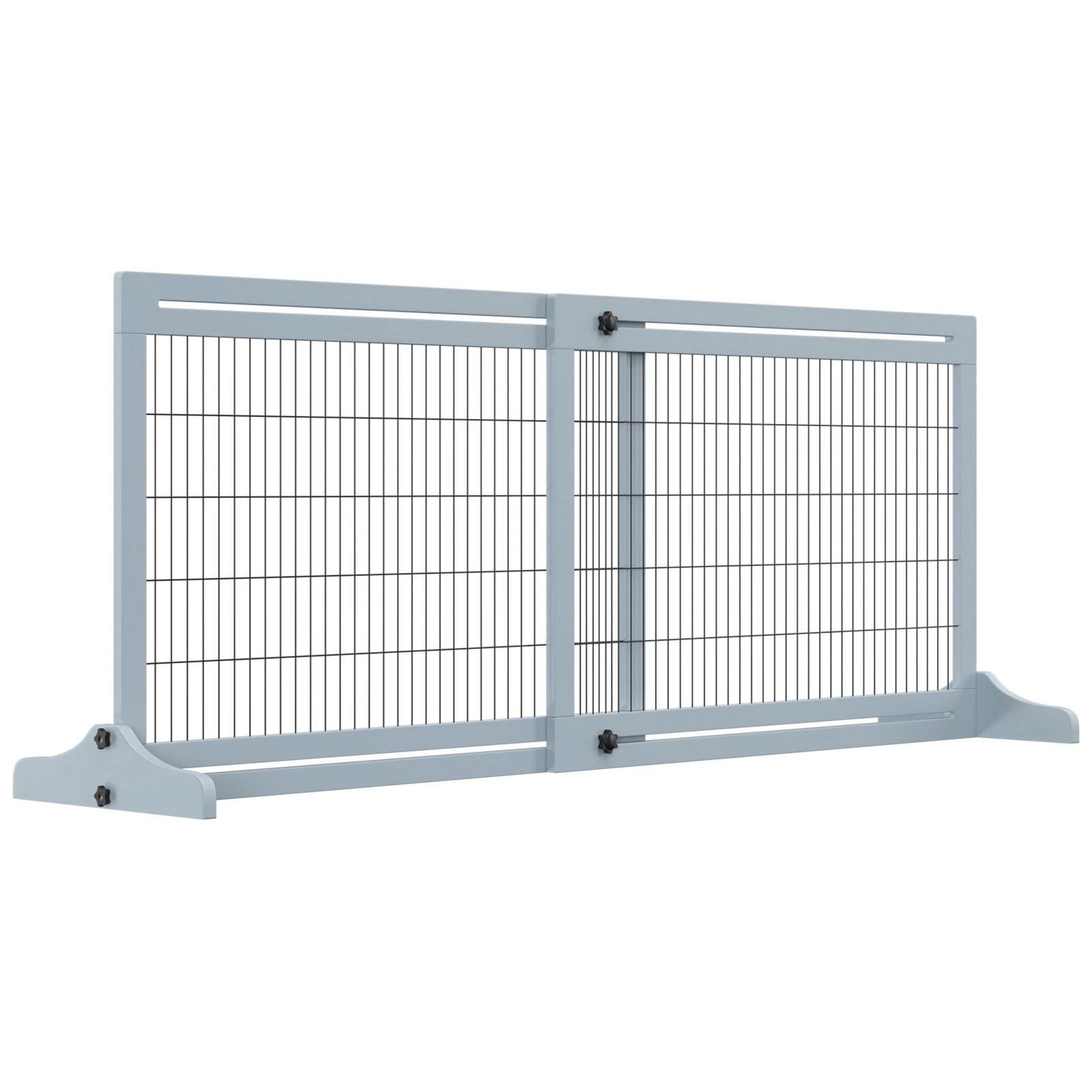 Freestanding Dog Gate, Foldable Pet Fence, Indoor Wood Barrier, Stair Gate with Support Feet, for Doorway, Hallway, Small and Medium Dogs, 69H x 104-180 cm, Blue-grey