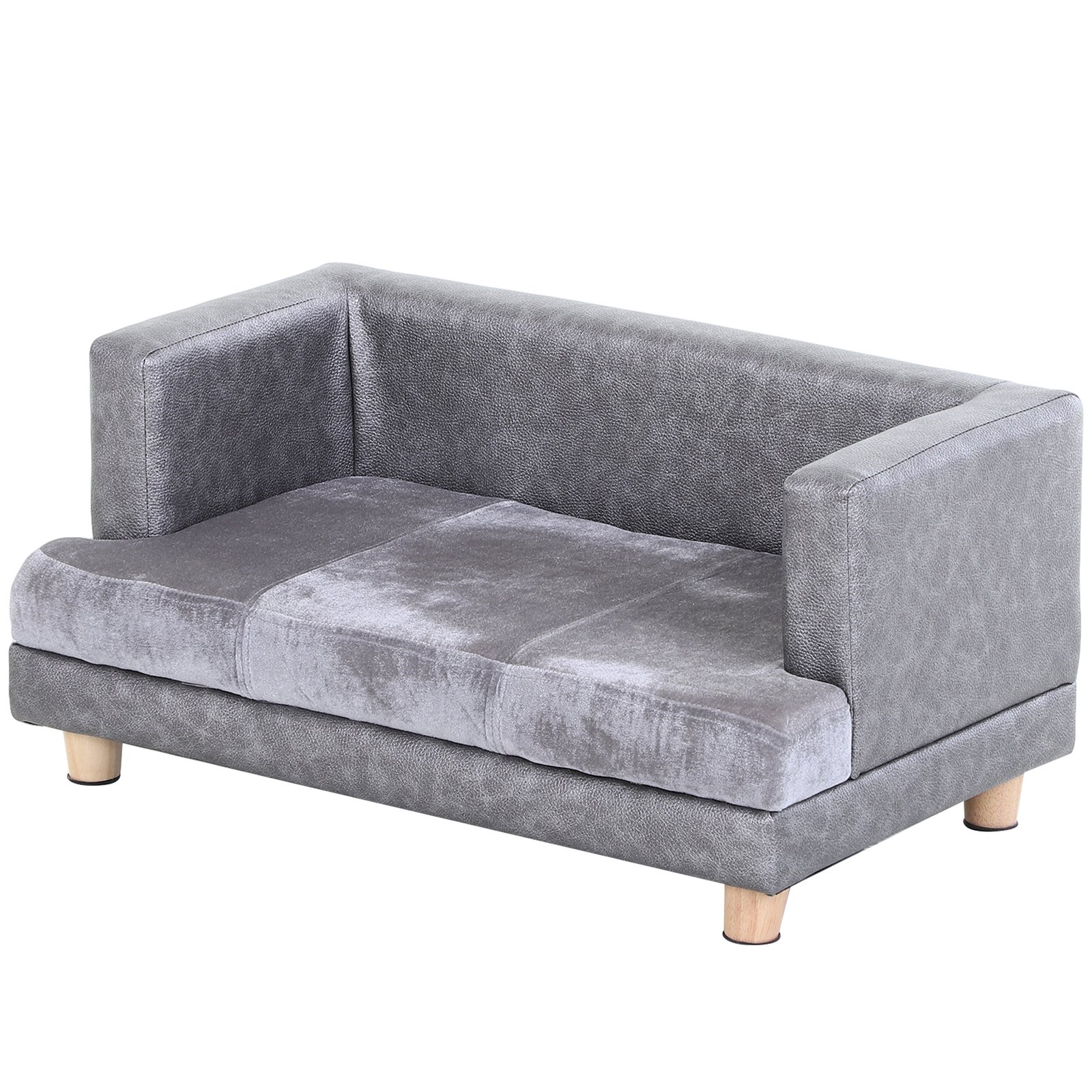 Dog Sofa Bed for Small-Sized Dogs, Elevated Pet Chair with PU Cover, Soft Cushion, Cat Couch Lounger with Anti-slip Legs - Grey