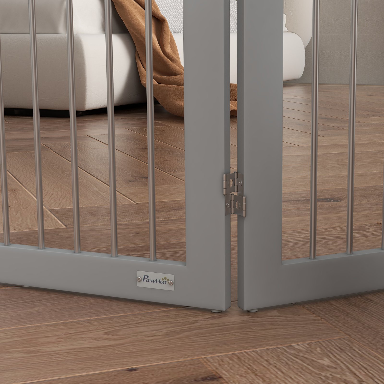 Foldable Dog Gate, Freestanding Pet Gate, with Two Support Feet, for Staircases, Hallways, Doorways - Grey - Image 8
