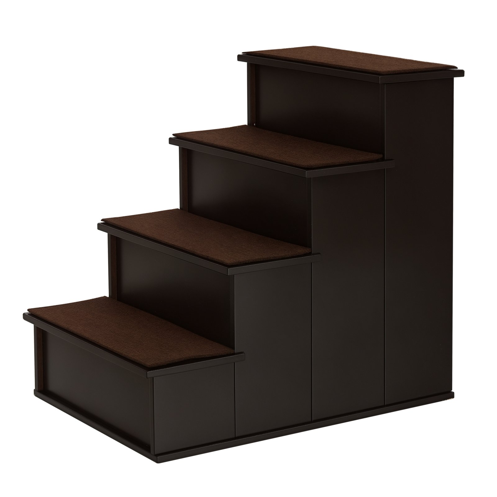 4 Step Dog Steps for Bed, Wooden Dog Steps for Sofa, Pet Stairs for Bed Couch with Non-Slip Carpet for Cats and Puppies, 40 x 59 x 54.2 cm, Dark brown