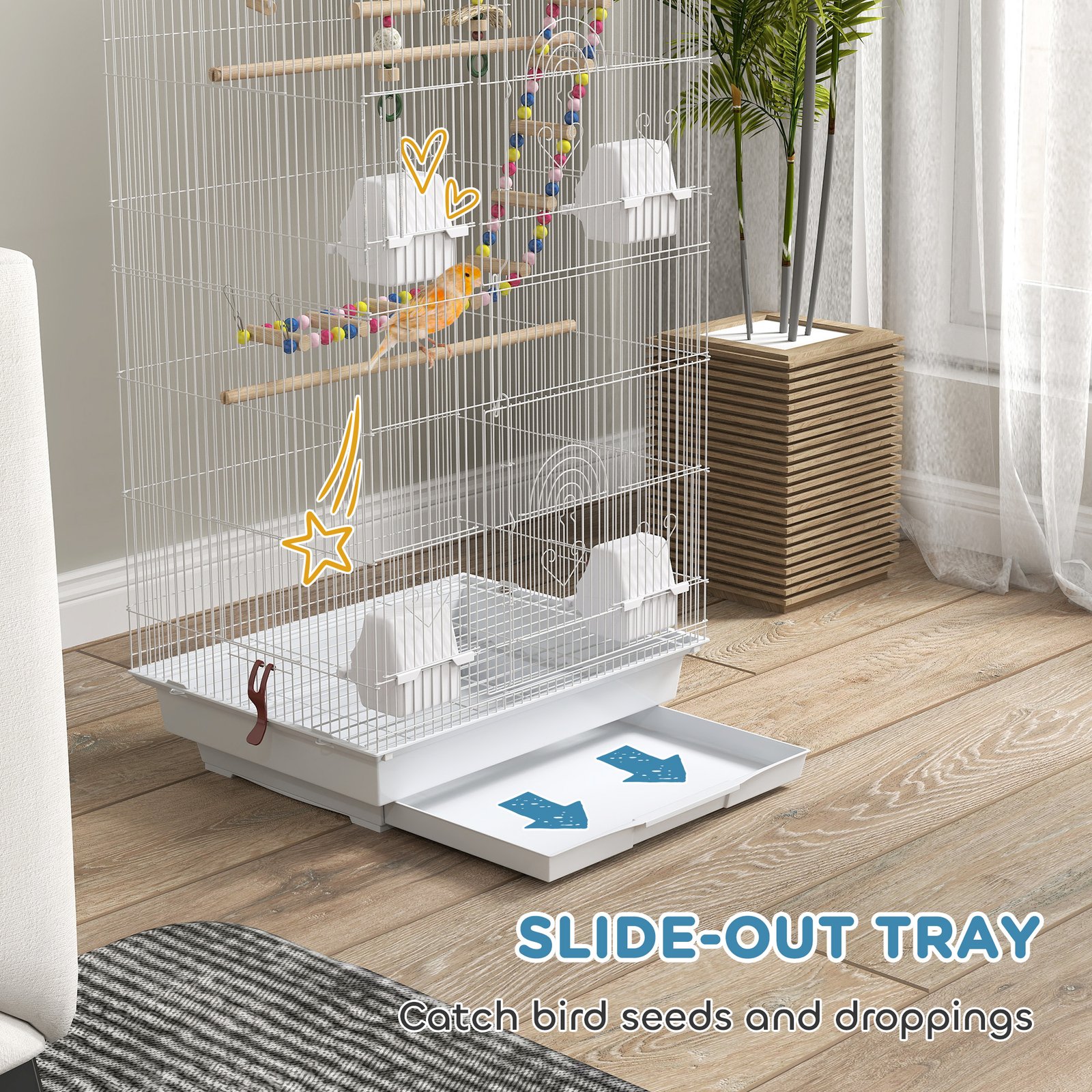 Bird Cage for Budgies, Finches, Canaries w/ Accessories, Toys, Tray, White - Image 5