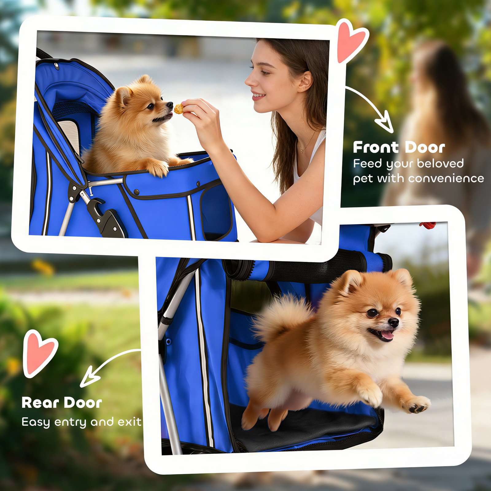 Dog Pram, Pet Stroller with Reflective Strips, Foldable Cat Stroller with 360° Swivel Wheels, Blue