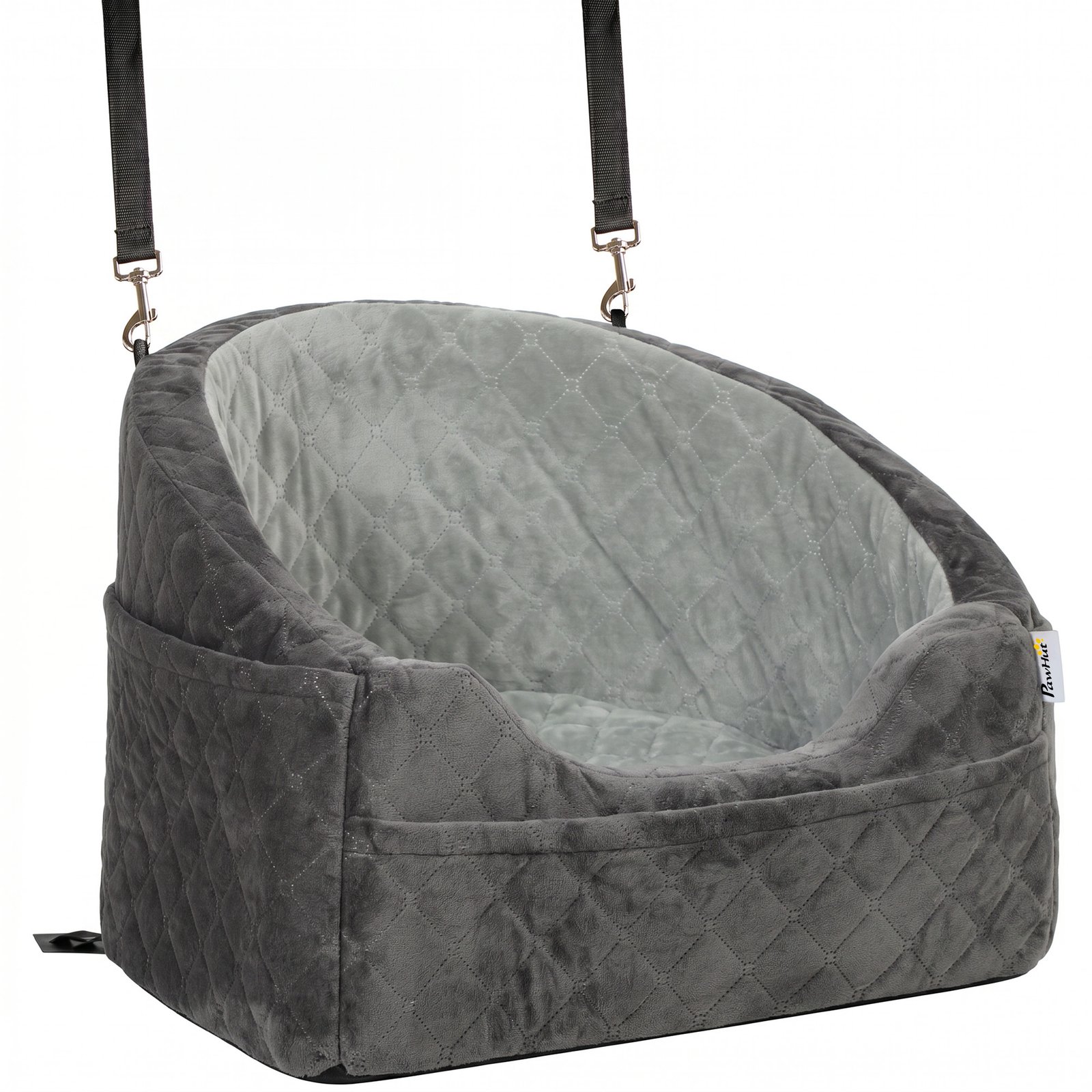 Dog Car Seat, Detachable Washable Dog Booster Seat with Thick Cushion, Seat Belt, Pockets for Small Under 10kg, Grey
