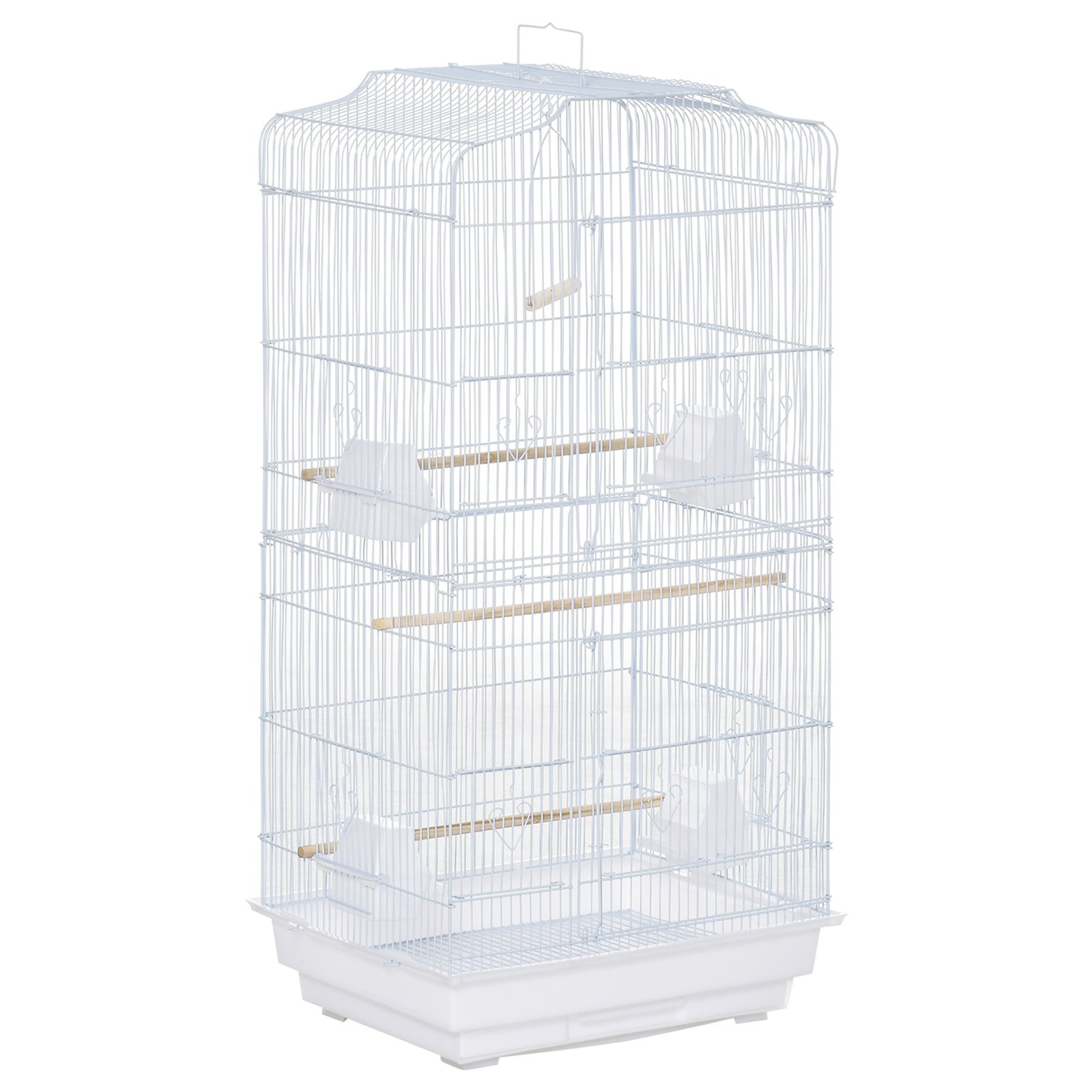 Large Metal Bird Cage with Perches, Food Bowls, Swing, for Budgies, Parakeets, White