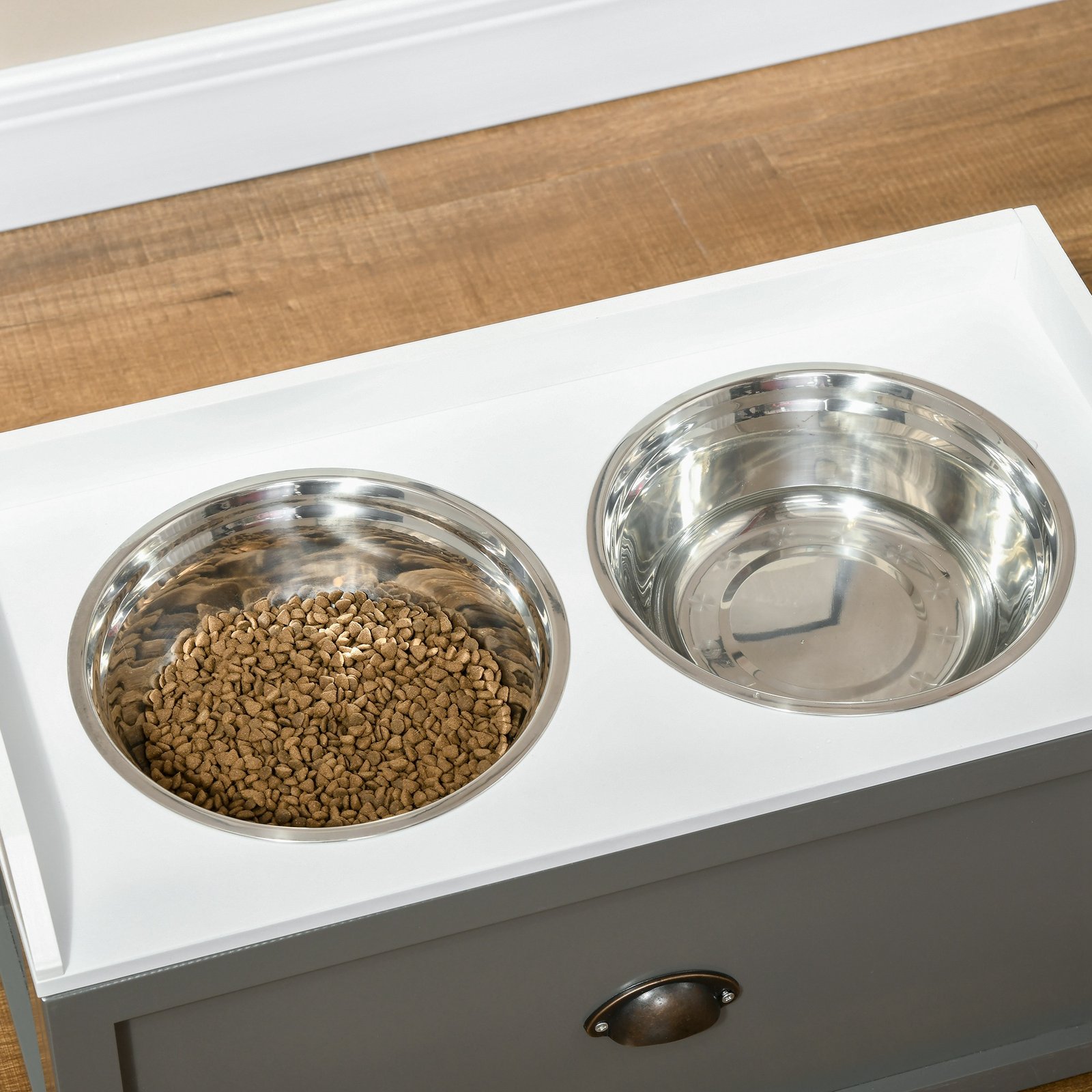 Stainless Steel Raised Dog Bowls, with 21L Storage Drawer for Large Dogs - Grey - Image 8