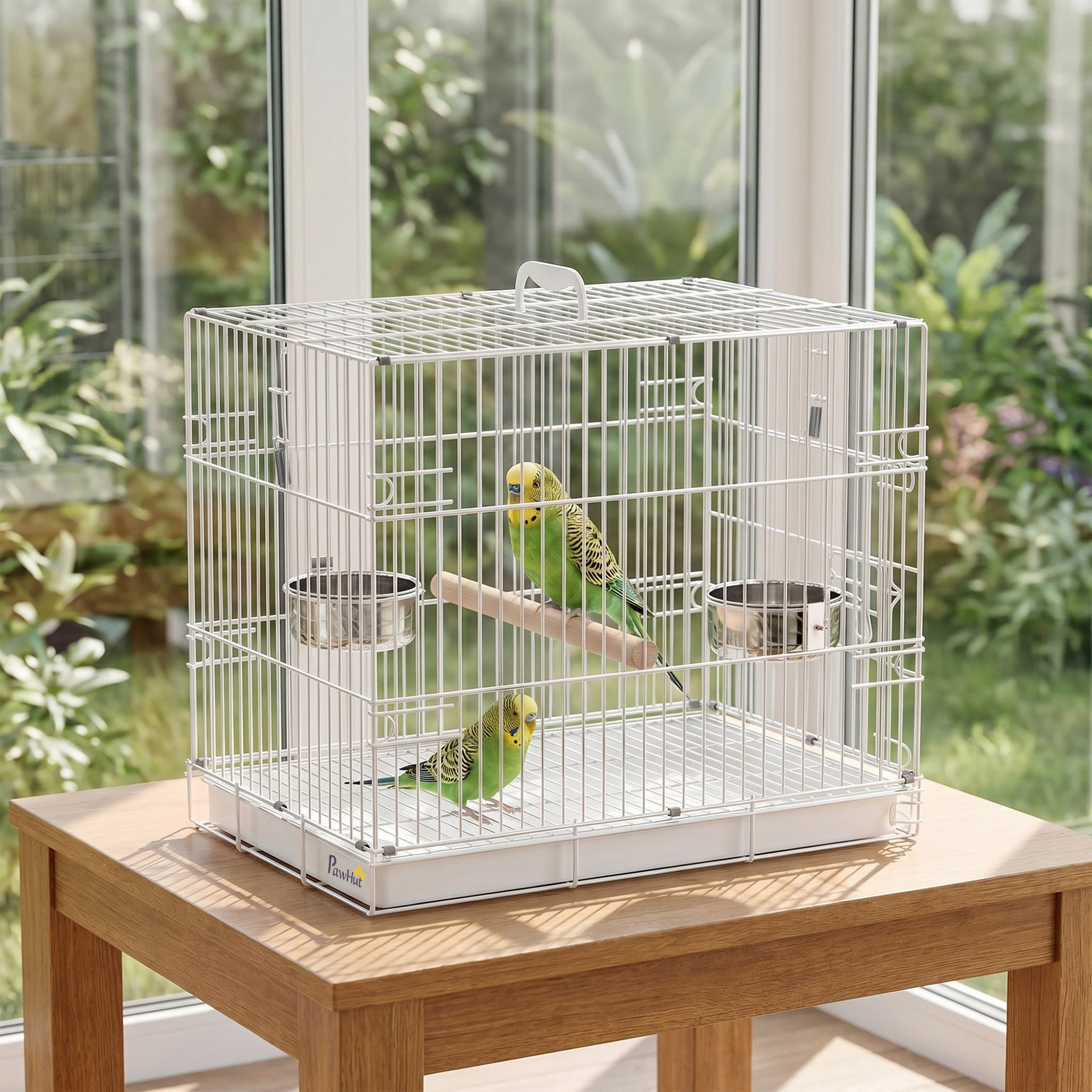 Bird Cage Foldable Portable Budgie Cage with Wooden Perch 2 Bowls for Travel 49 x 31 x 40 cm White