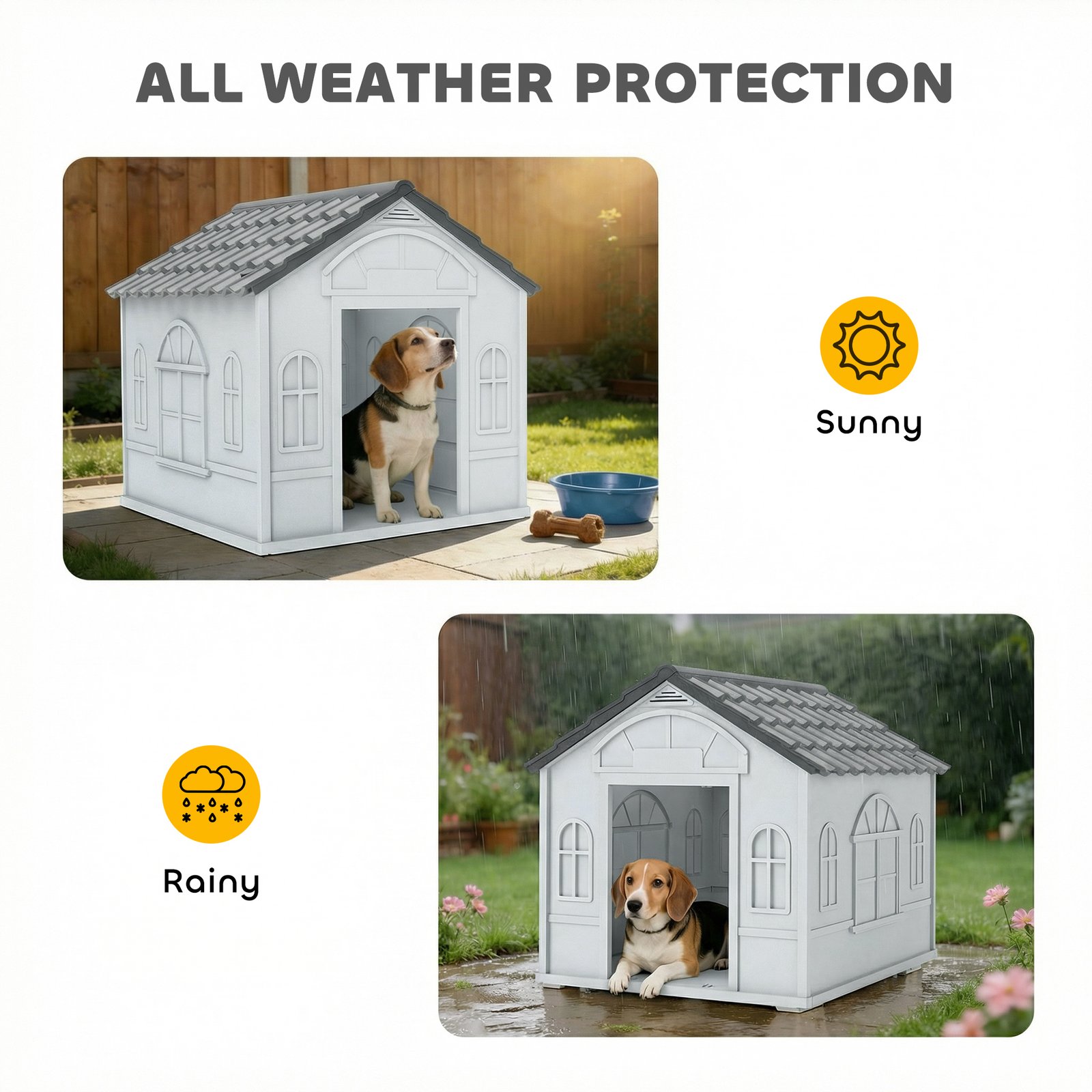 Plastic Weather-Resistant Dog House, for Indoors and Outdoors, Medium Dogs - Grey - Image 4