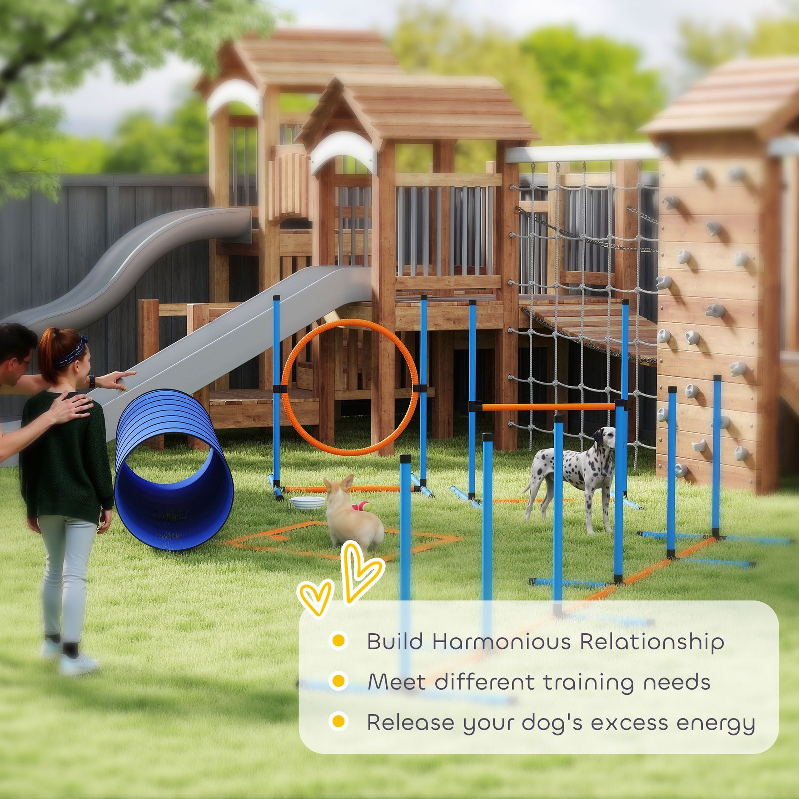 Dog Agility Equipment, 8PCS Agility Training Set with Tunnel, Weave Poles, Adjustable Hurdles, Jump Ring