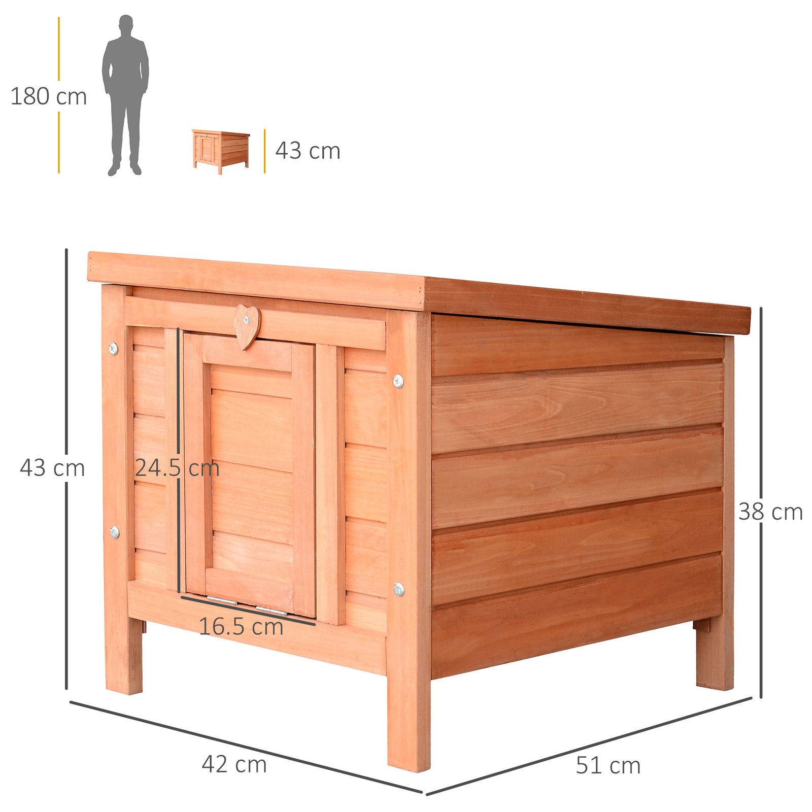 Wooden Rabbit Hutch Outdoor, Guinea Pig Hutch, Rabbit Hideaway, Cat Bunny Cage Small Animal Cage with Openable Roof, 51 x 42 x 43 cm, Natural
