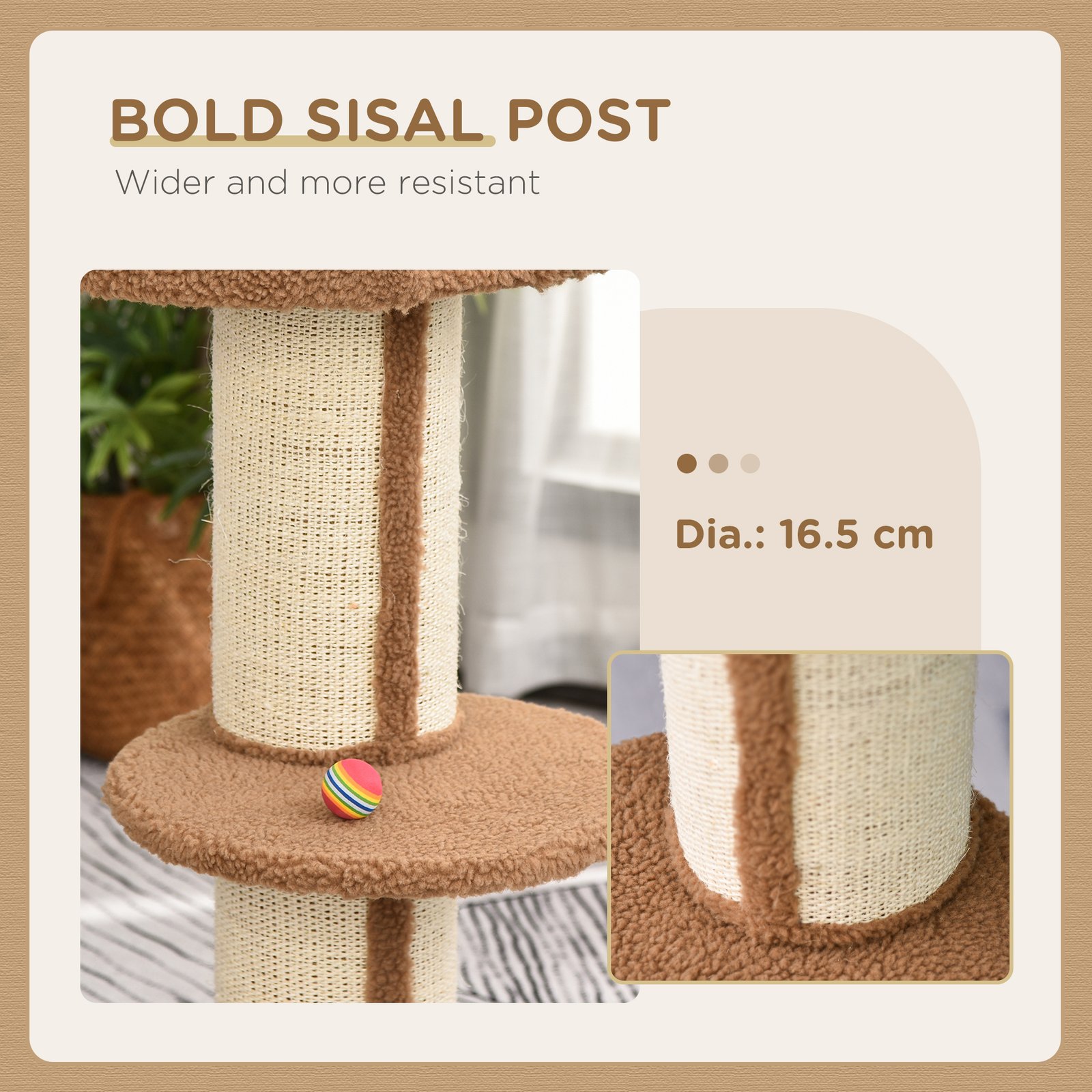91cm Cat Tree, Cat Tower with Scratching Post, Bed, Perch, Removable Cushion for Indoor Kittens, Brown - Image 6