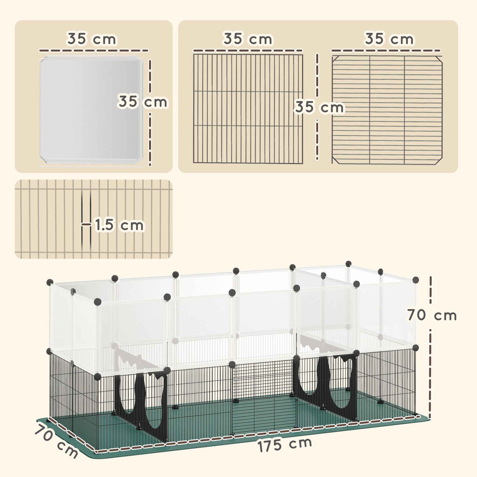 Pet Playpen with Waterproof Mat, DIY Small Animal Enclosure 34 Panels, Indoor/Outdoor Metal Pet Fence for Guinea Pigs - Image 3