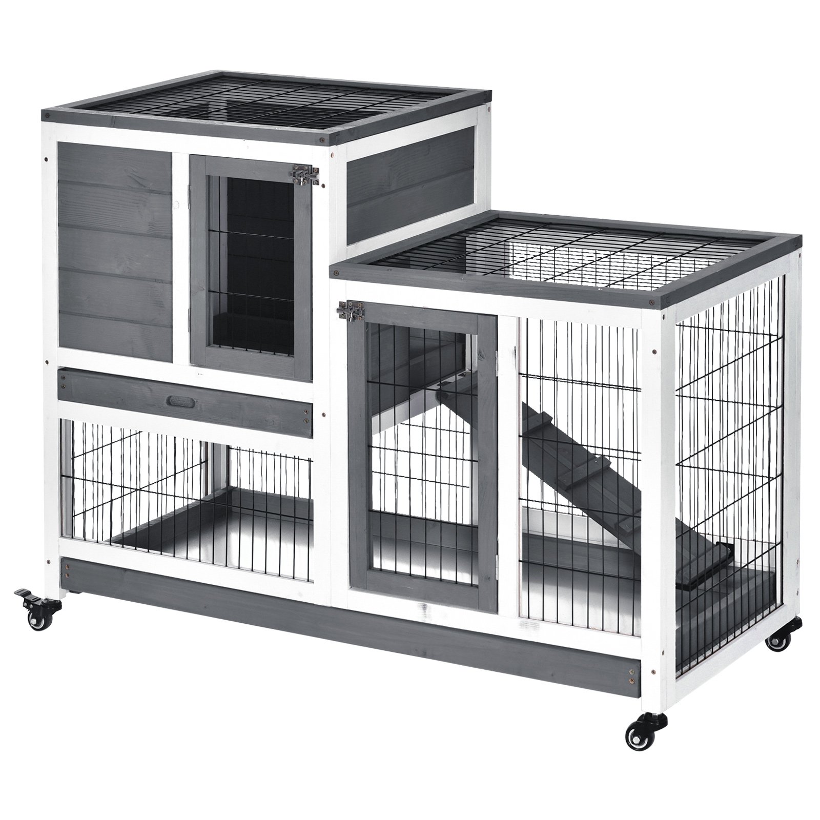 Small Animals 2-TierFir Wood Guinea Pigs Hutches Indoor Hutch Grey