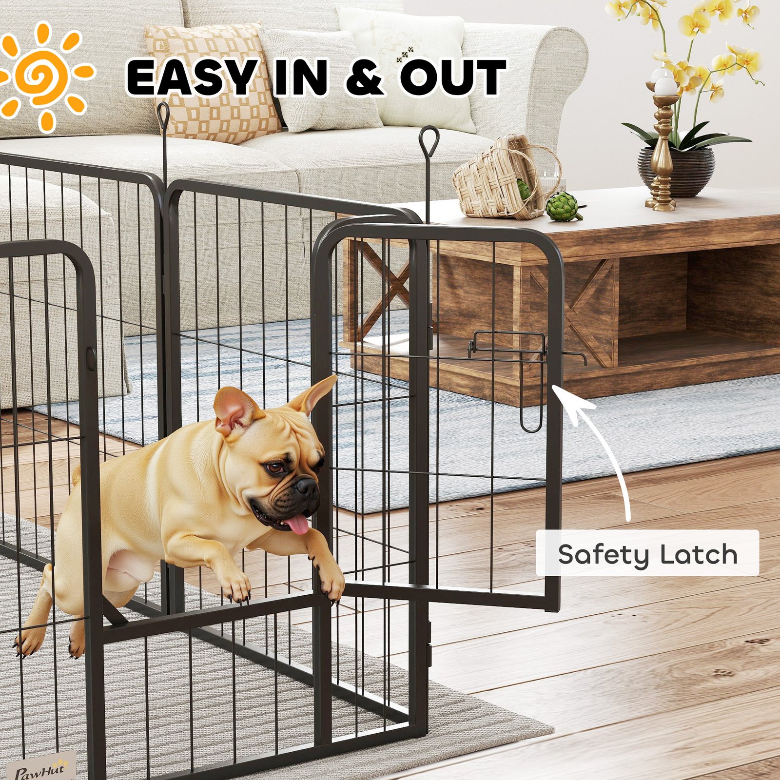 12-Panel Solid Dog Playpen with Doors, for Small Dogs, 60cm High, Black - Image 5